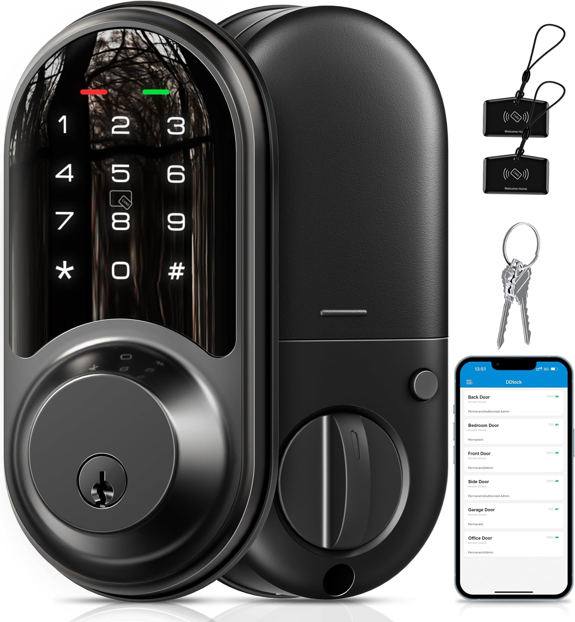 Veise RZ06 Smart Lock for Front Door with App Control, Keyless Entry, Electronic Digital Deadbolt with Touchscreen Keypad Set, Smart Deadbolt, Auto Lock, Easy Installation, Matte Black