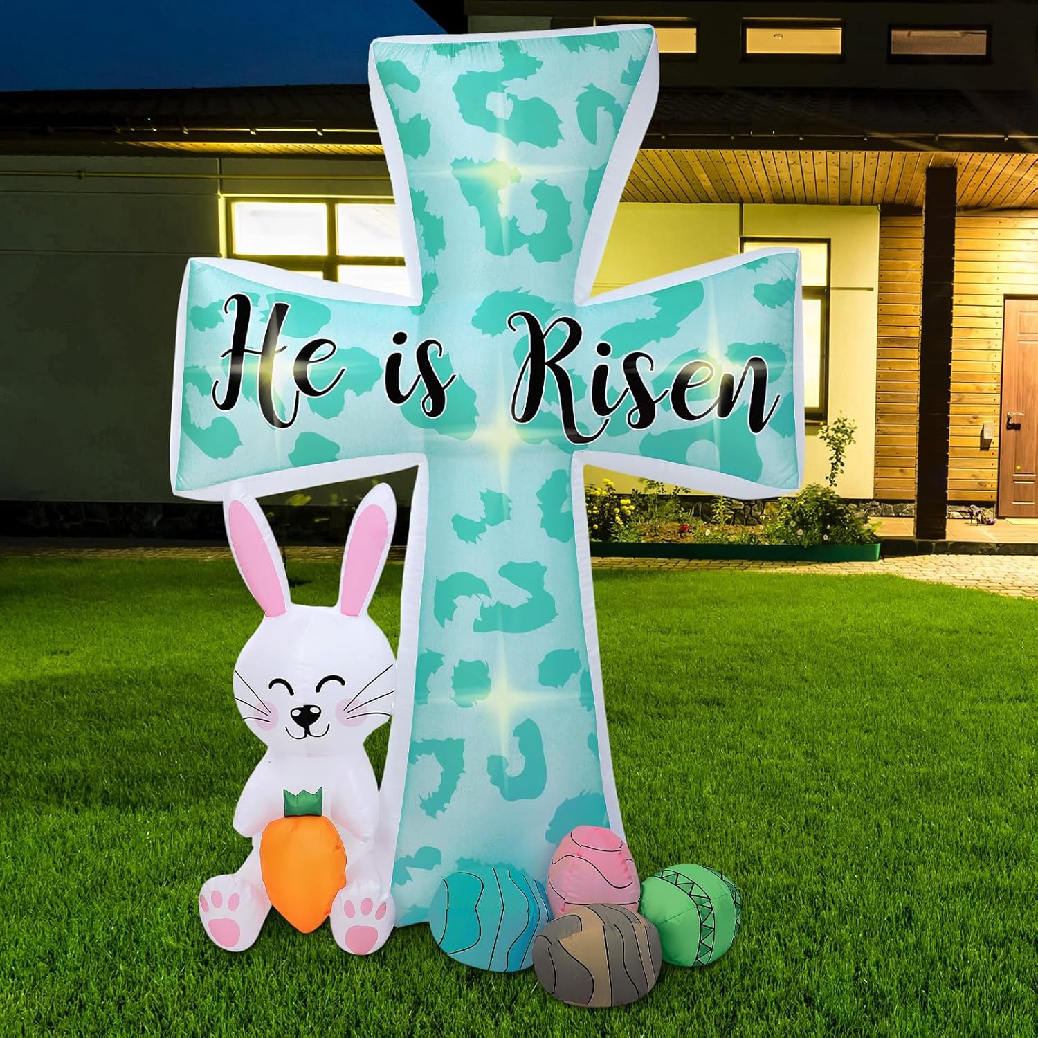 Suzile 5.9 ft Easter Inflatables Outdoor Decorations with LED Lights Bunny He is Risen Cross Yard Decorations Inflatable Lighted Blow up Rabbit for Easter Spring Garden Home Lawn Party(Cute)