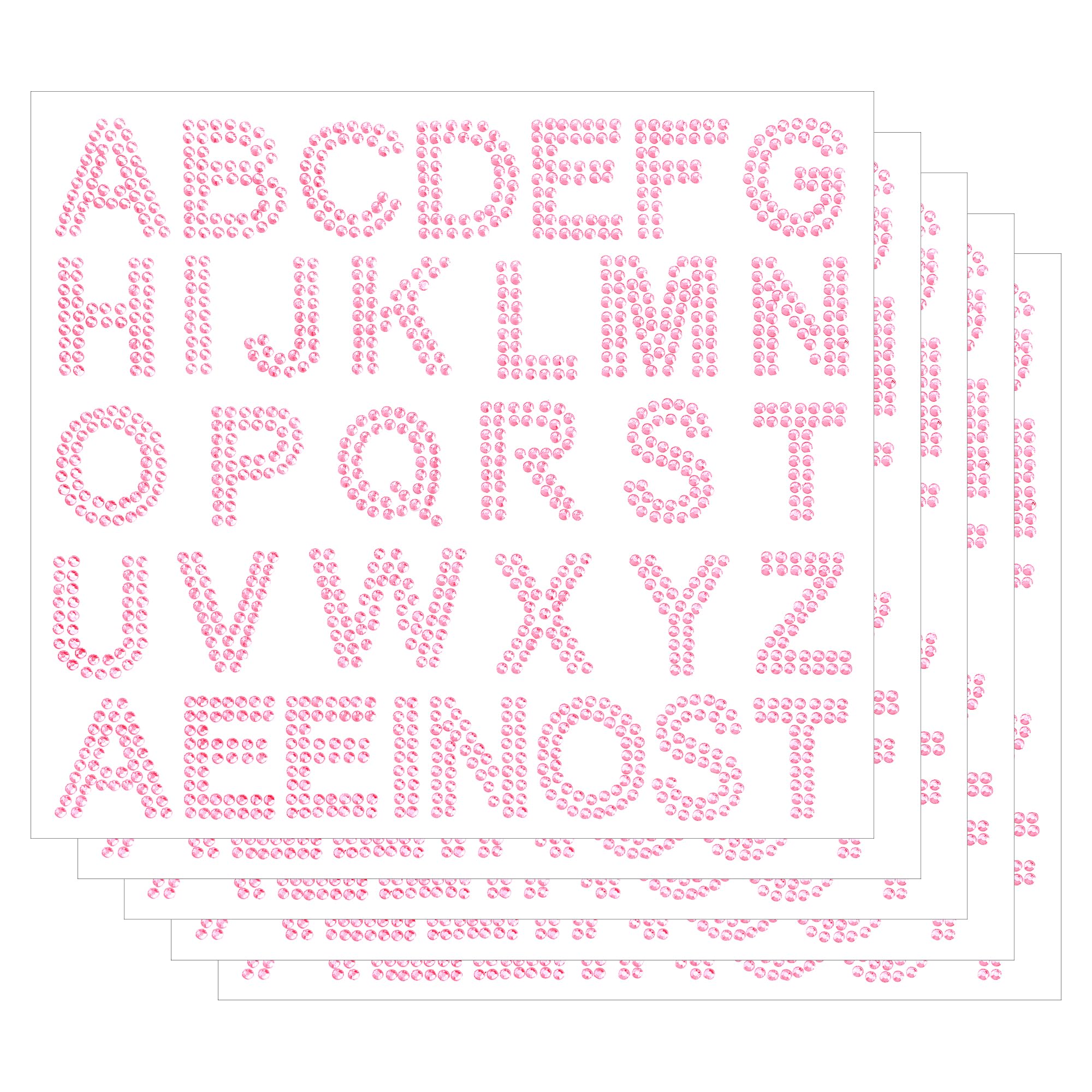 170 PCS Rhinestone Letter Stickers, Pink Iron on Letter Stickers, 5 Sheets Large Glitter Alphabet Stickers, Self-Adhesive 34 Diamond Letter Sticker