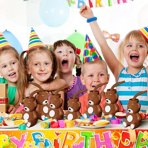 Miniatura 6 de Maxdot 12 piezas de regalos de fiesta de cumpleaños para baby shower, tazas de oso con pajitas, taza de plástico con forma de oso de 10 onzas, vasos