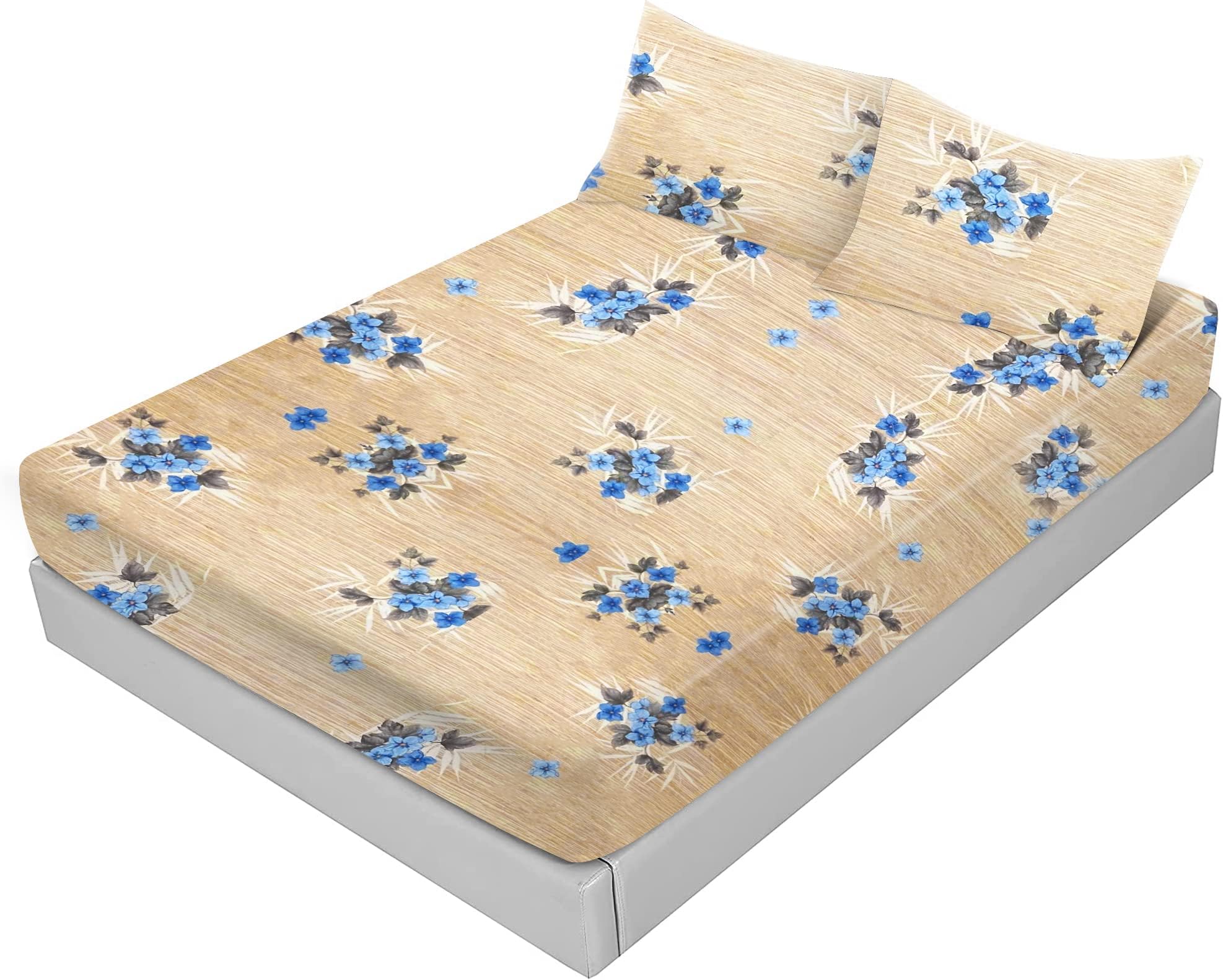 Wrapest Luxurious FITTED BEDSHEETS with Pillowcases – Breathable Cooling Bed Sheets with 360 Elastic – Soft and Wrinkle-Resistant 39-cm Deep Fitted Sheets King/Single (Beige Bunch, King)