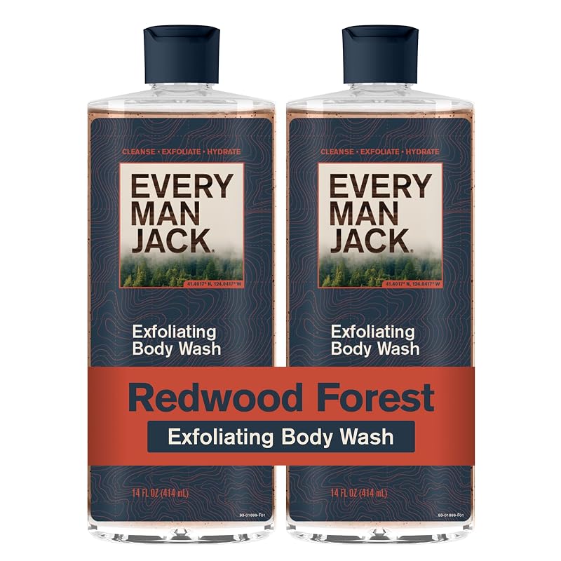 Every Man Jack Sabonete líquido corporal esfoliante Redwood Forest, pacote com 2