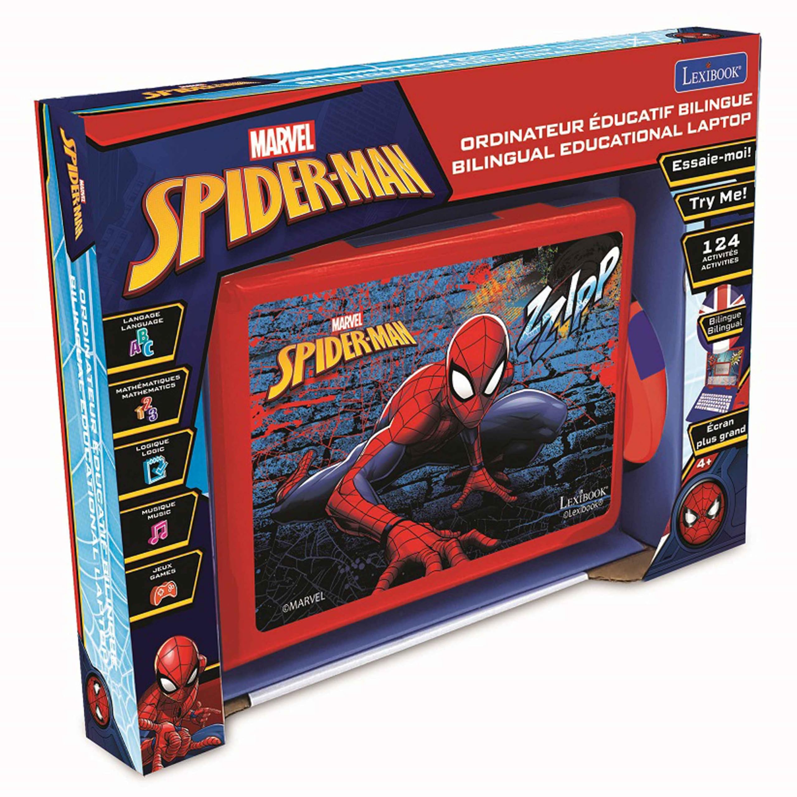 Lexibook Disney Marvel Spider-Man - Computer educativo Bilingue Francese/Inglese - Giocattolo per bambini con 124 attività per imparare, divertirsi e suonare pianoforte - Blu/Rosso, JC598SPi1LXB