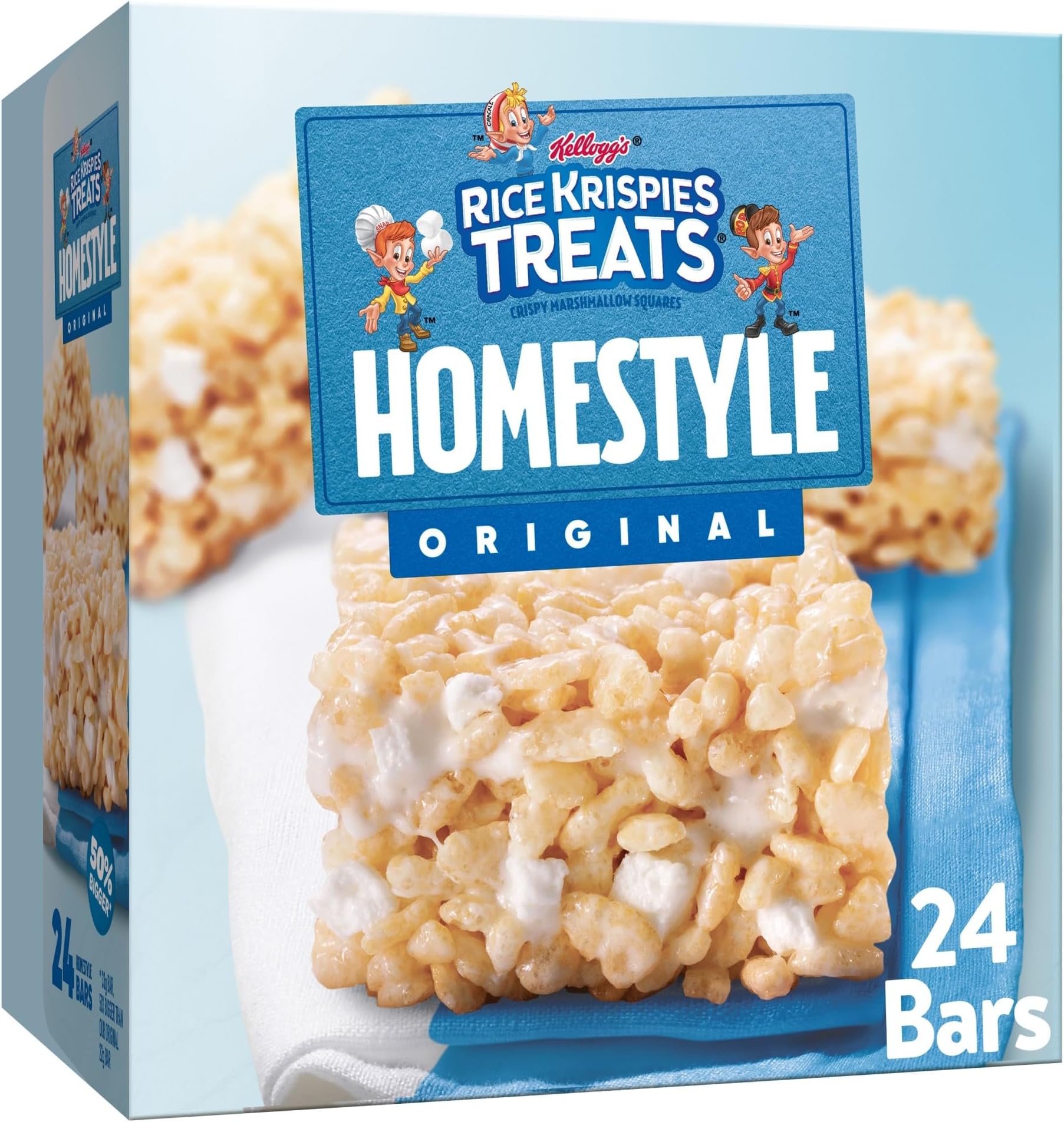 Homestyle Crispy Marshmallow Squares, Kids Snacks, Snack Bars, Original, 27.9oz Box (24 Bars)