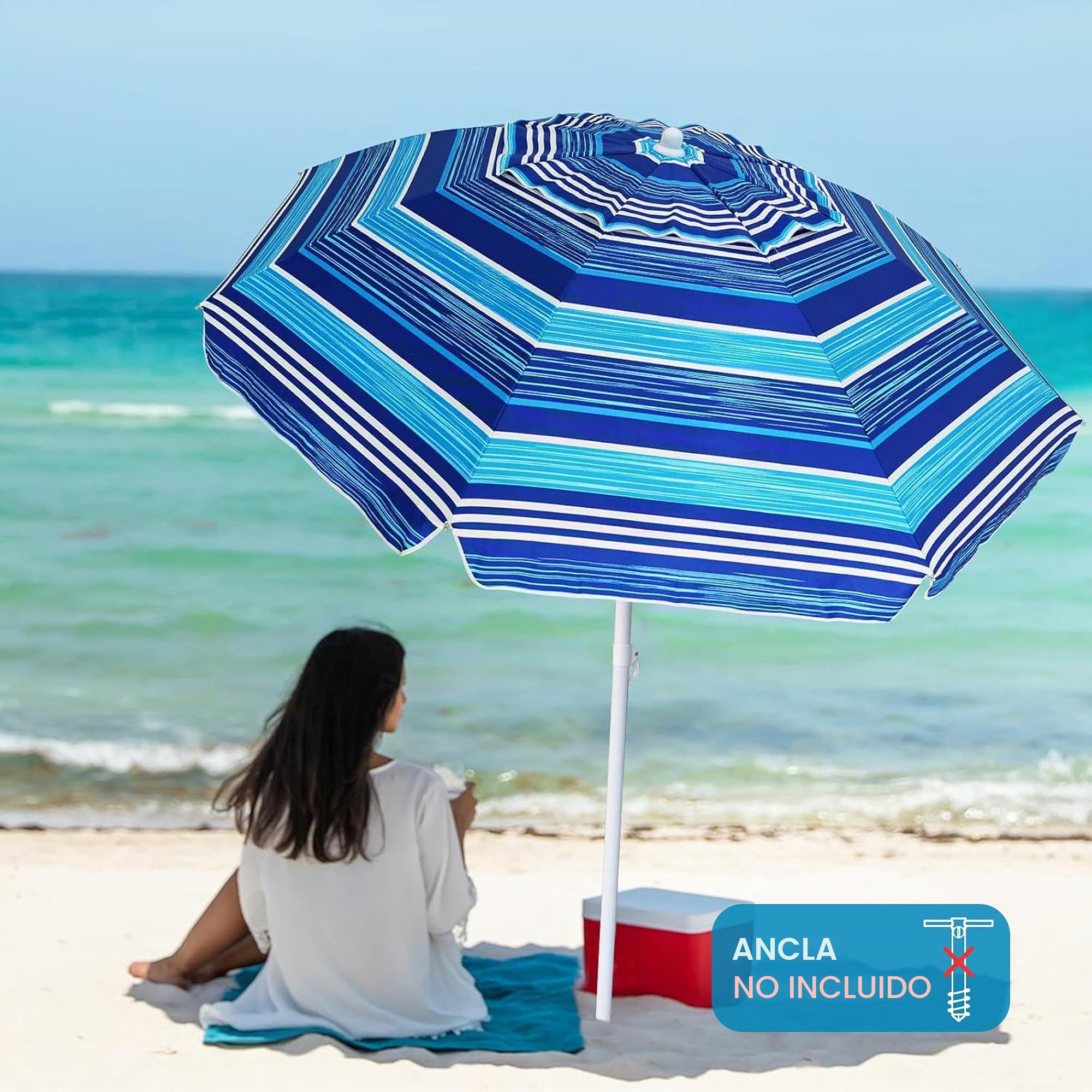 AMMSUN Sombrilla de playa resistente de 6.5 pies con refugio solar inclinable, protección UV 50+, sombrilla para exteriores con bolsa de transporte para patio, jardín, playa, piscina, patio trasero,
