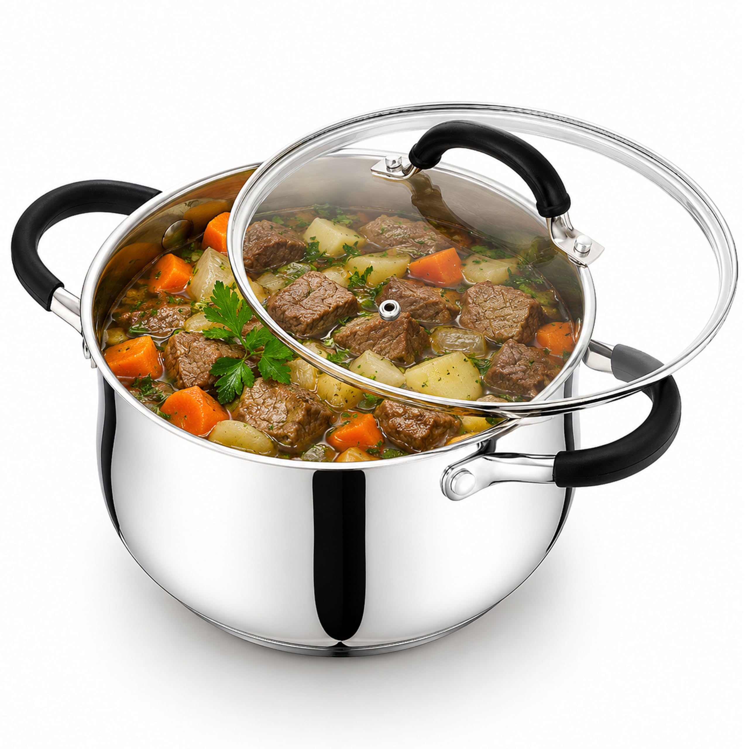 HaWare Stock Pot, 4.7L Stainless Steel Stockpot with Visible Lid