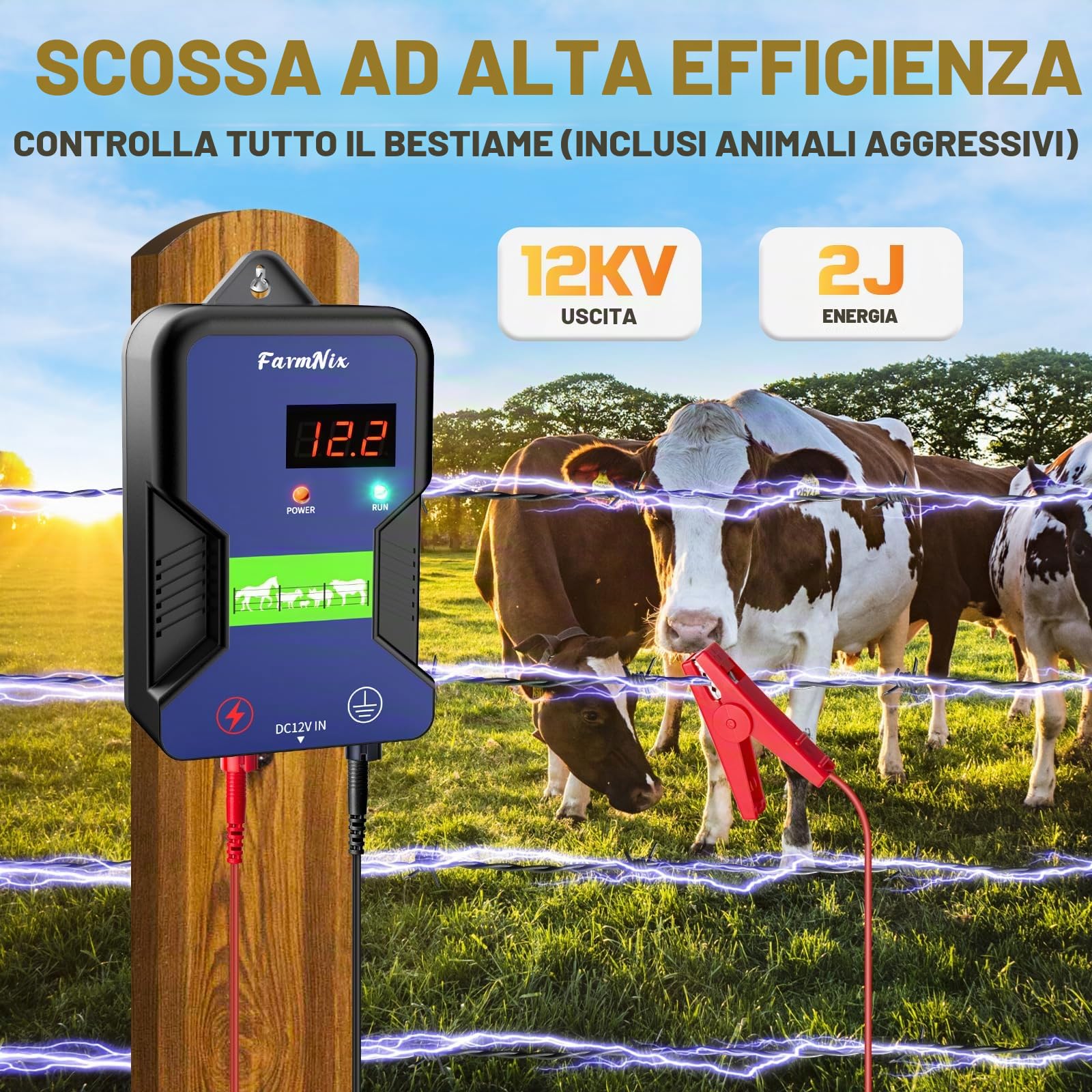 15KM Recinto Elettrico per Animali, 2J/12kV Pastore Elettrico | Controllore di Impulsi ad Alta Tensione Sicuro Fattoria degli Animali Recinzione,Per Mucche, Bestiame, Allevamento Di Pollame