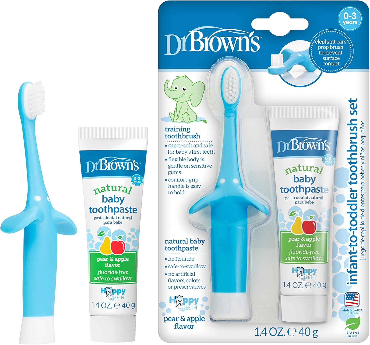 Dr. Brown's Natural Flow Infant Toothbrush, Toothpaste Combo Pack, Blue ...