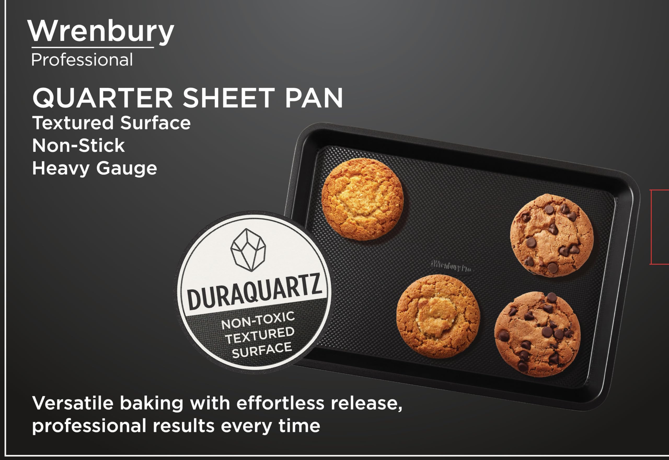 Wrenbury Bandeja para galletas de acero al carbono DuraQuartz texturizada, antiadherente, bandeja para hornear tamaño de un cuarto - 32 x 22 cm