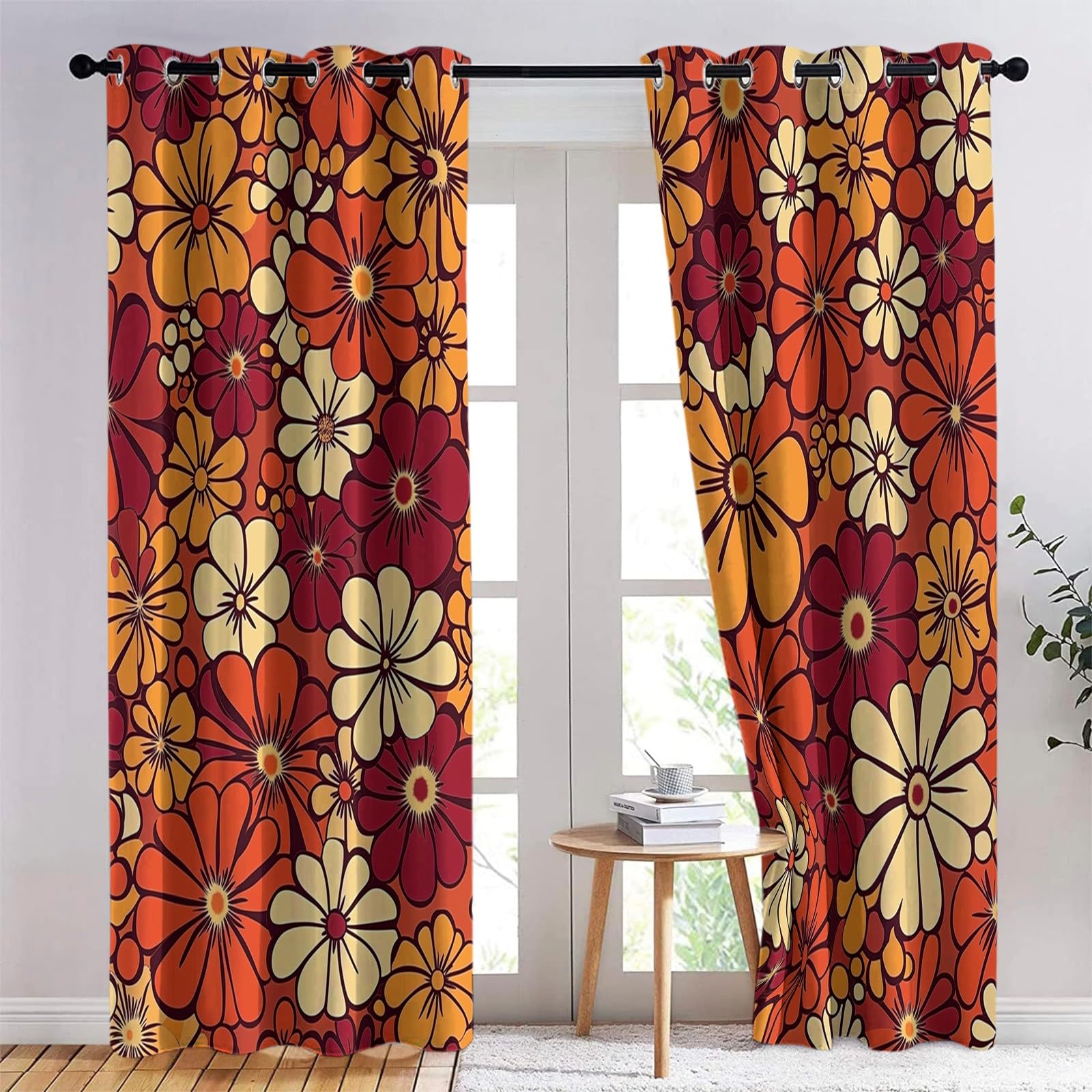 Tende Oscuranti per Interni 2 Pezzi 140x245 cm (LxA), Fashion Retro Flower Tenda Coprente per Soggiorno, Termiche Isolanti Tendaggi per Interno con Anelli Finestra per Salotto