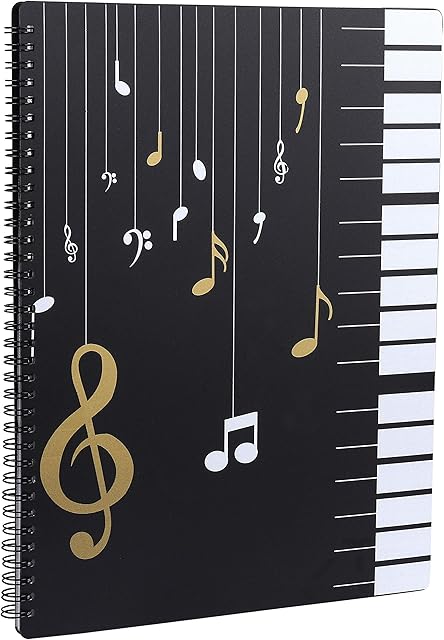 Music Sheet Folder Song File Clef Paper Storage Documents Holder Bag, Blank Plastic Concert Choral Folder A4 30 Pockets for Musicians and Band, Writable and 180-degree Spiral-Bound