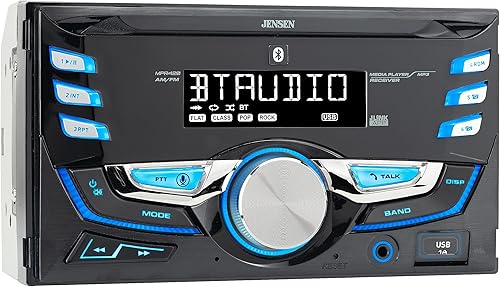 JENSEN MPR420 Receptor estéreo de coche con pantalla LCD de 7 caracteres doble DIN  Asistente Push to Talk  Llamadas manos libres Bluetooth y
