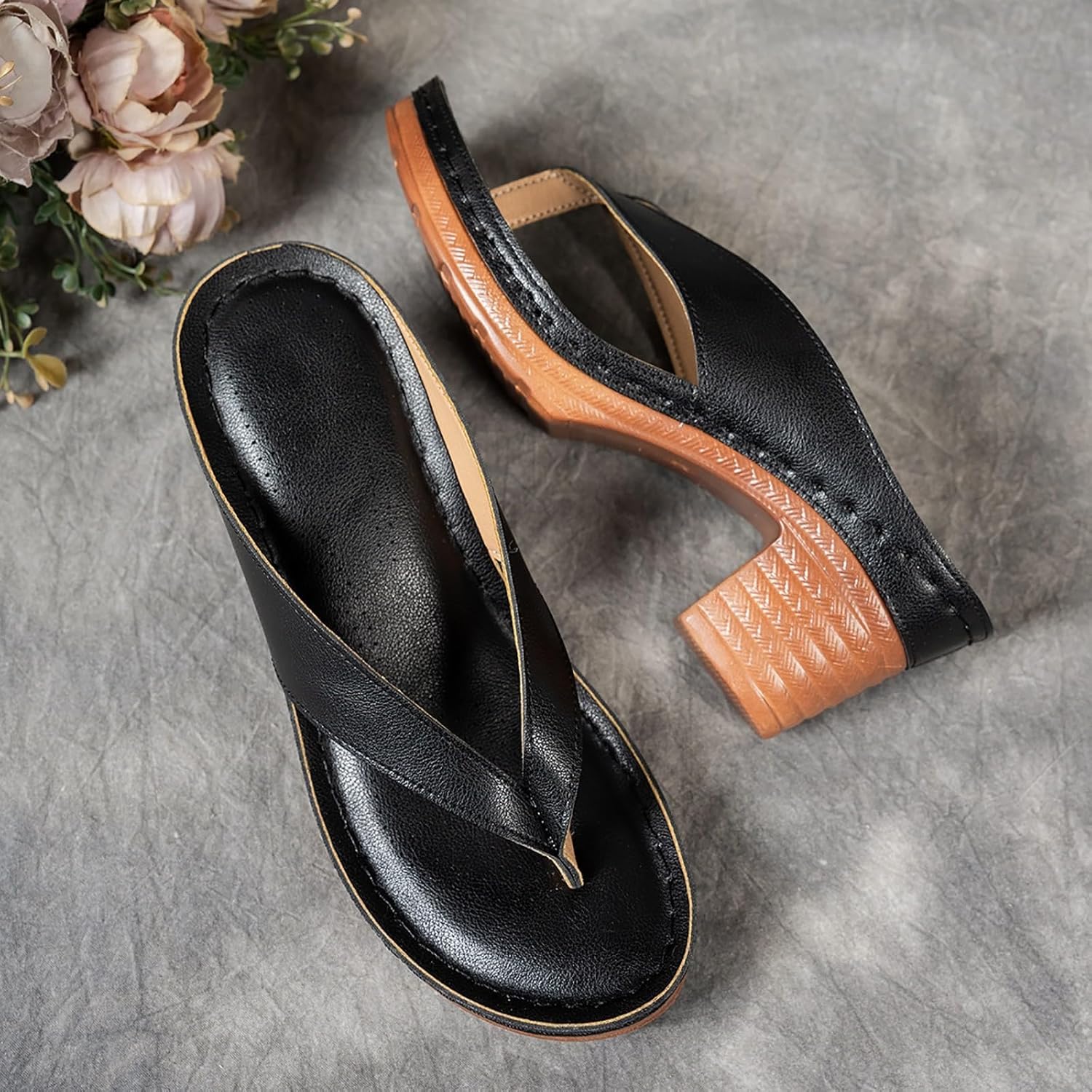 Chunky Heel Sandals for Women Summer Dressy 2026,Arch Support Orthopedic Wedges Sandal Slip-On Open Toe Heeled Flip Flops Bridal Party Wedding Comfortable Casual Thong - Image 6