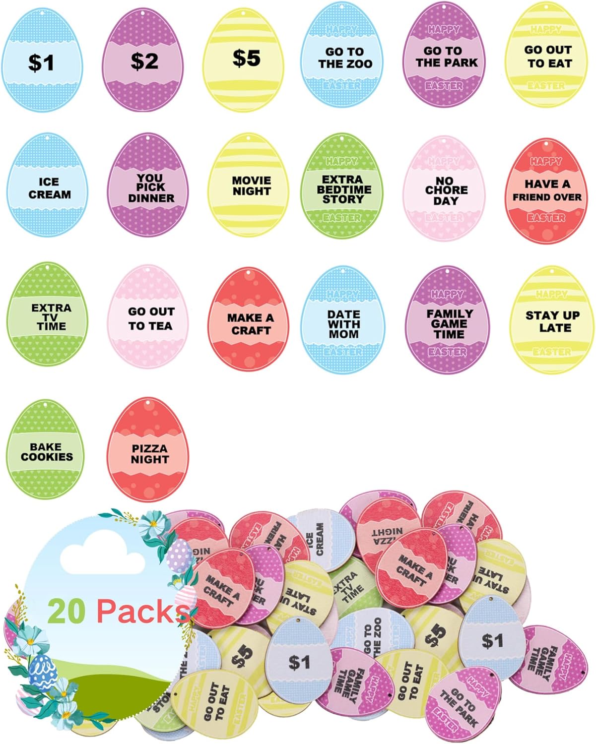 CypherX Wooden Easter Tokens - 24 Reward + 6 Blank Coins For Egg Hunts (1.36" Size)