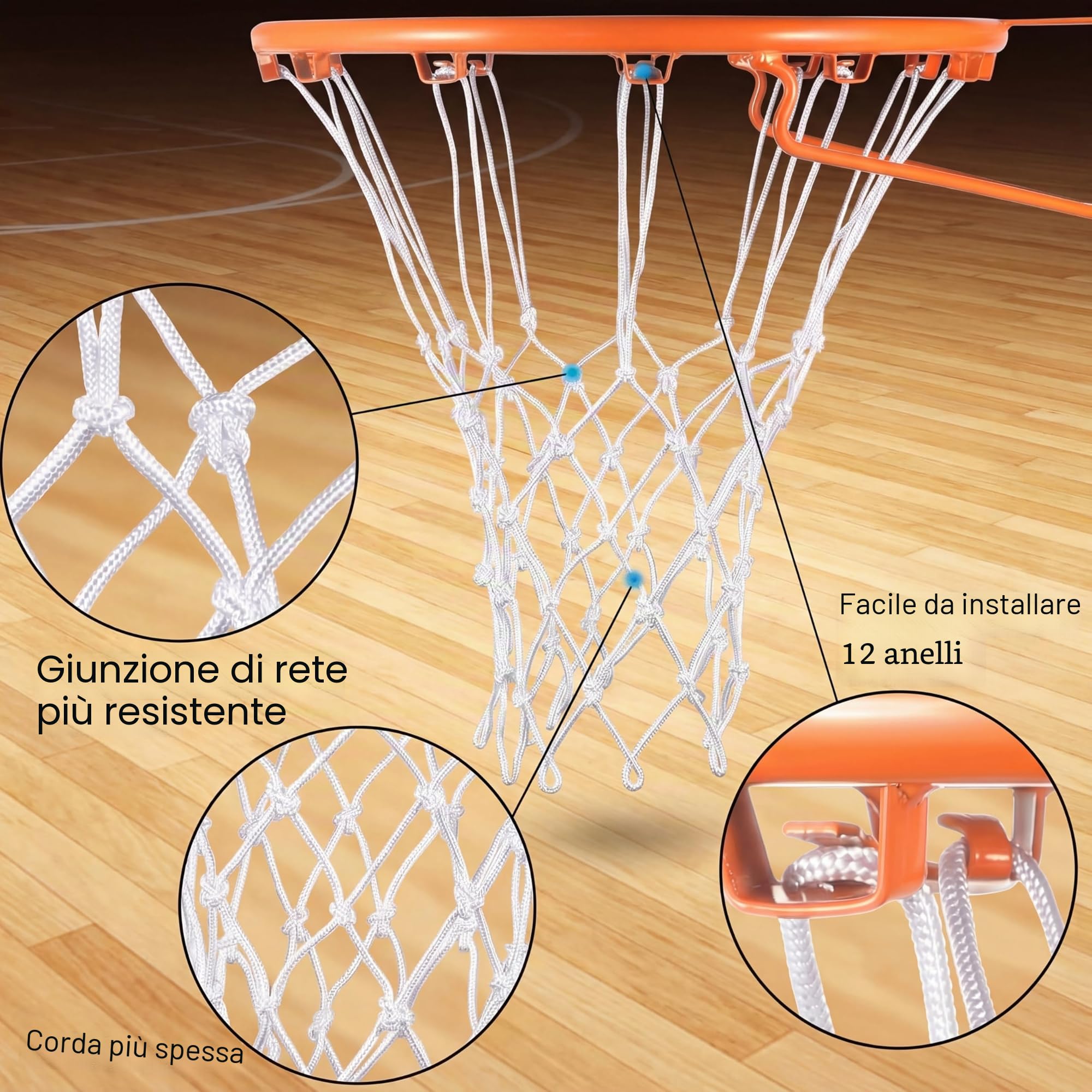 Syhood - Rete da basket di ricambio per tutte le condizioni atmosferiche, adatta a canestri standard per interni ed esterni, 12 passanti