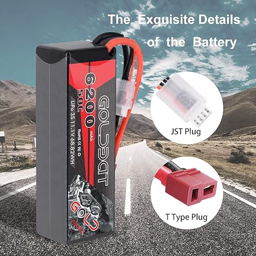 Miniatura 3 de GOLDBAT 6200mAh 11.1V 50C 3S LiPo RC Batería HardCase con T Plug para RC 18 110 Escala Vehículos CocheCamiónBuggy, barco RC, avión