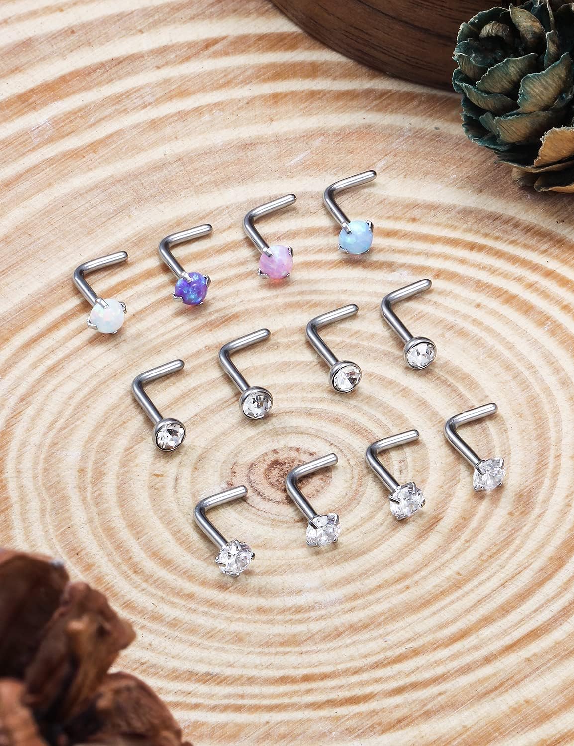 Cisyozi 18G 20G 22G Nose Rings Studs Surgical Steel Nose Stud Set 1.5mm 2mm 2.5mm 3mm Diamond Cubic Zirconia Opal Screw L Shaped Straight Nose Piercing Jewelry for Women Men - Image 2