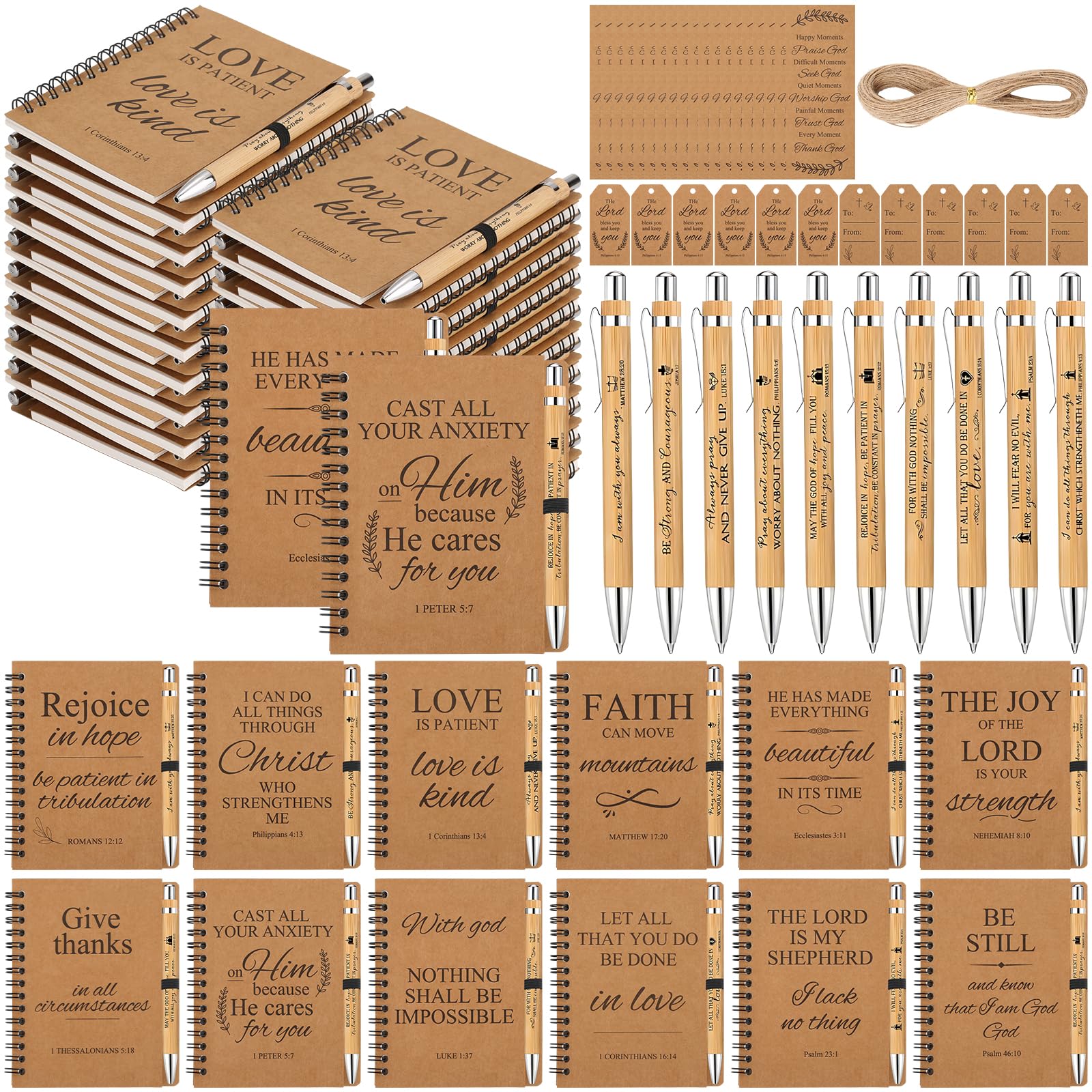 48 Pcs Christian Spiral Notebooks Bulk with Bible Verse Pens, Bookmarks - Faith Journal and Prayer Notebook Gift Set for Women, Church, Religious, Bible Study, Small Groups, Sunday School Gifts