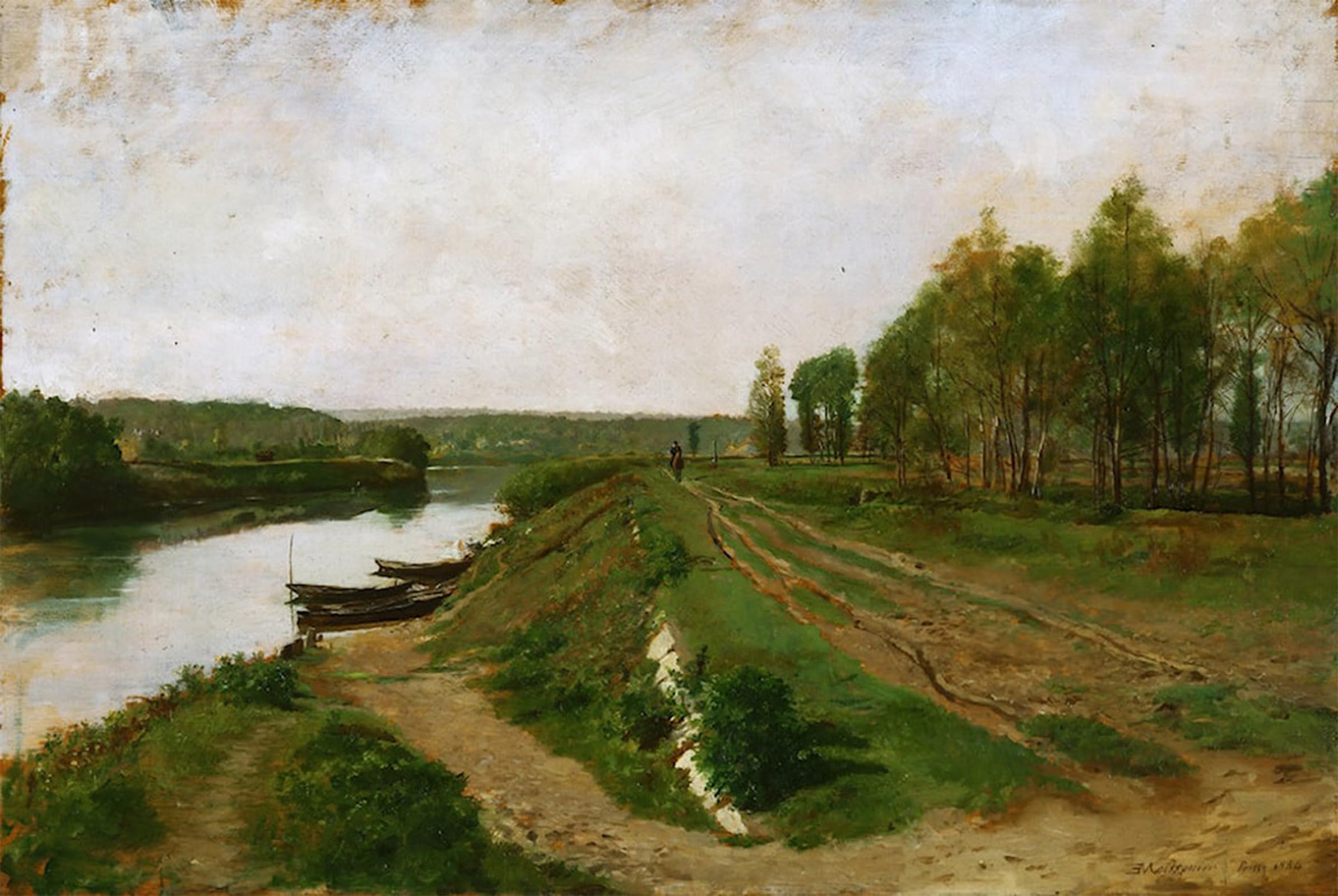 Pintura murales lienzo La Senna a Poissy de alta calidad artística 60x90cm 5