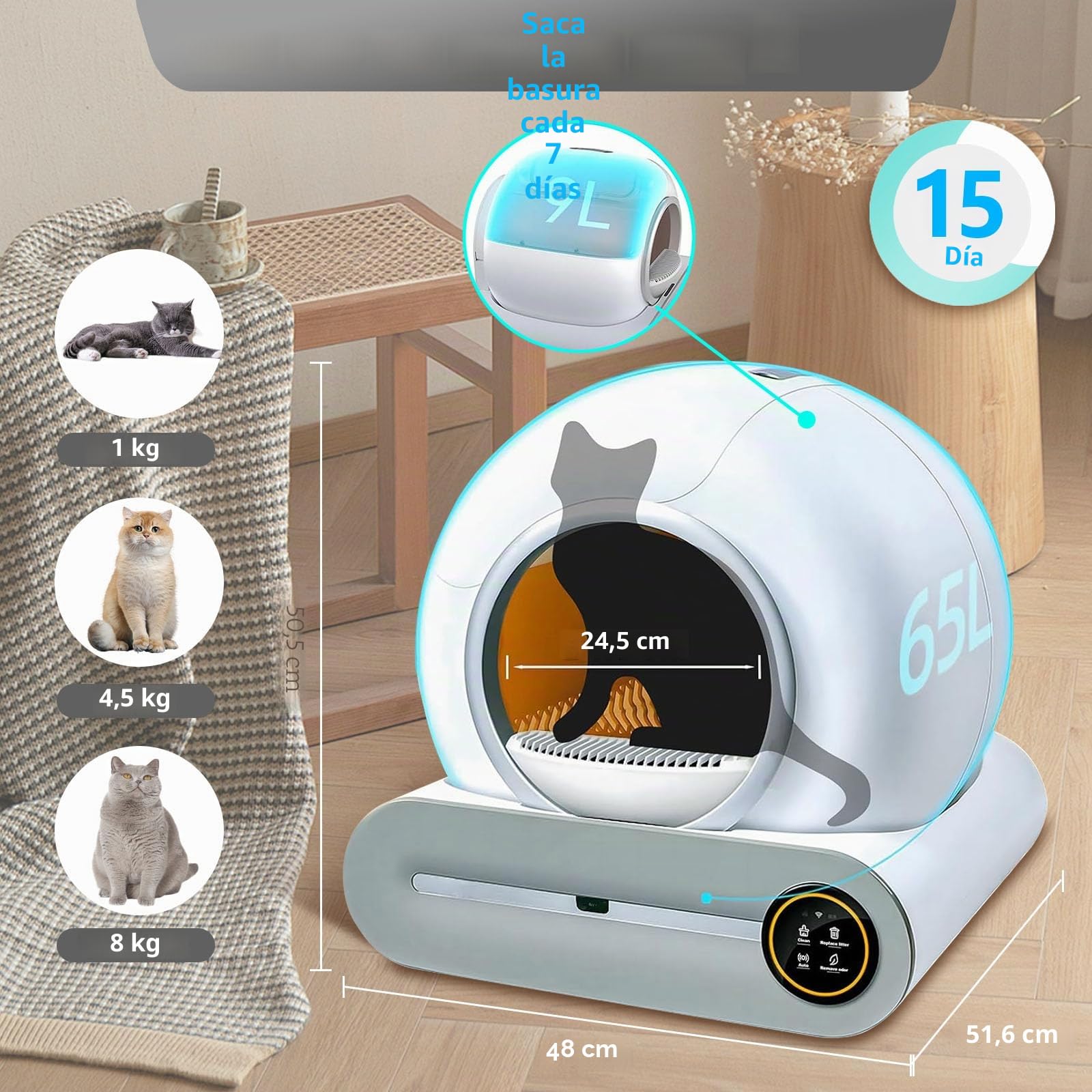 Bandeja higiénica autolimpiante para gatos, eléctrica, autolimpiante, bandeja higiénica automática para gatos con app, cerrada para hogares con varios gatos, formato XXL, aislamiento de olores