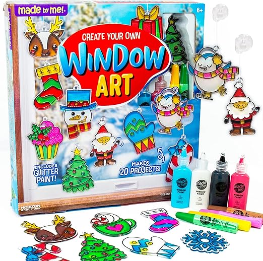 Made By Me Create Your Own Holiday Window Art by Horizon Group USA, Make 20 Projects, Includes Winter-Themed Suncatcher Frames & Window Clings, Glitter Paint, Paint Tubes, Suction Cups & Cordi...