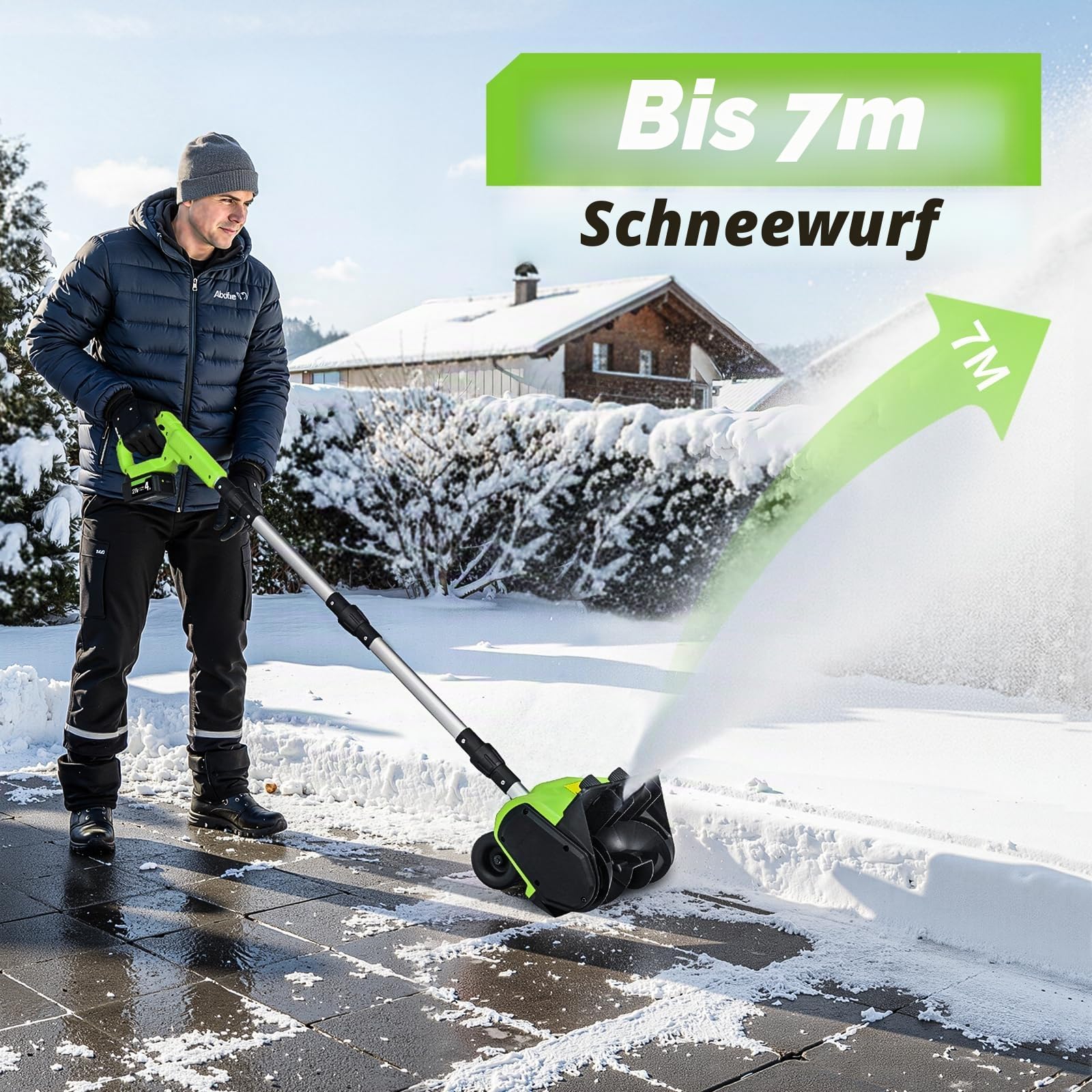 Akku Schneefräse 30cm Arbeitsbreite 15cm Schneehöhe Wurfweite 6m 2x4Ah Akku Ladegerät