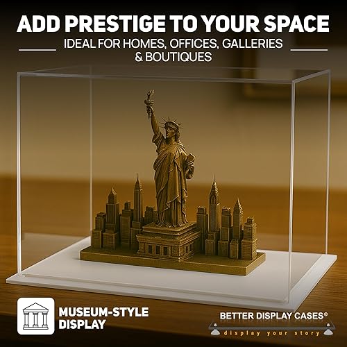 Vista 134 de Better Display Cases Versátil vitrina de acrílico transparente - Caja rectangular grande con base blanca 18" x 12" x 3" (BK09)