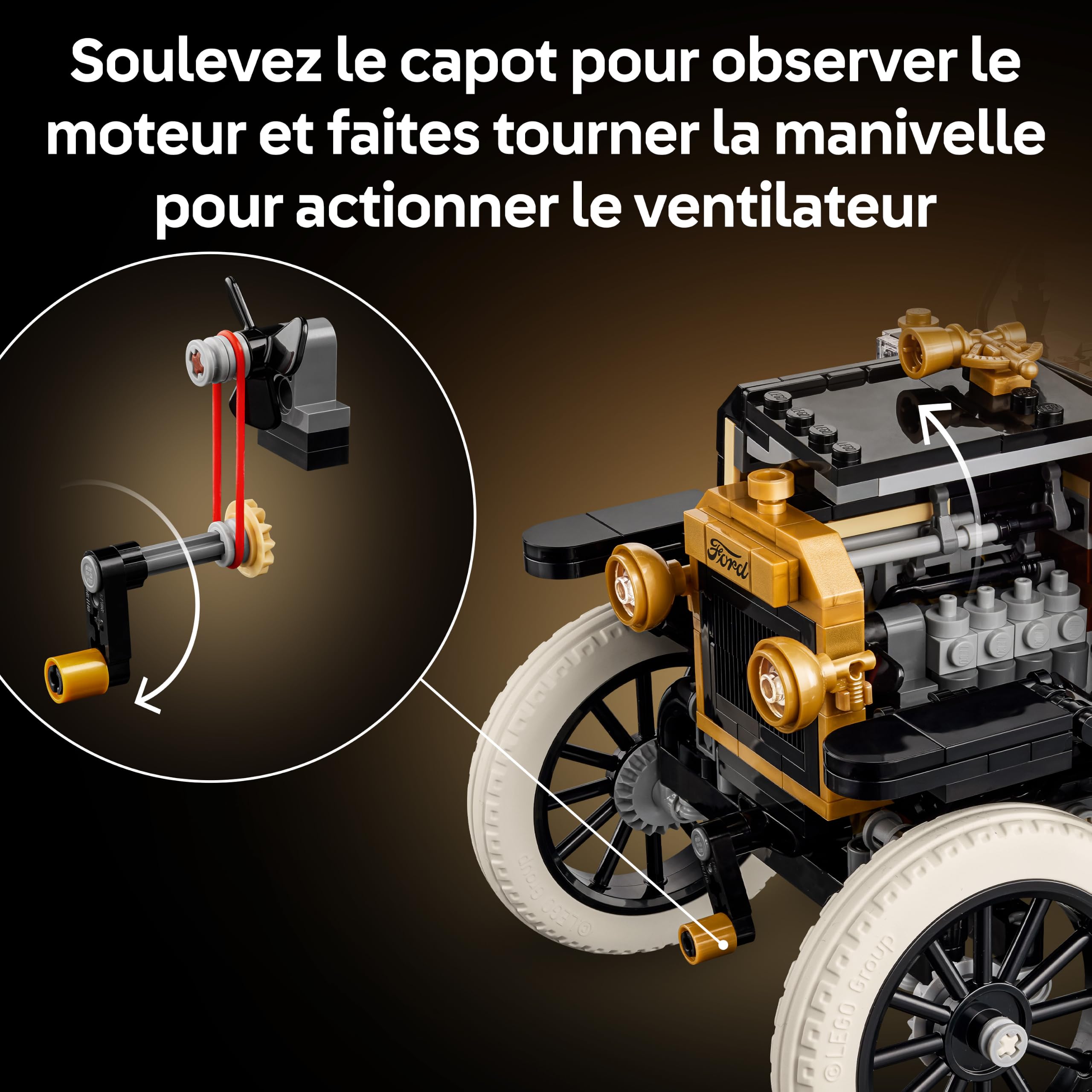LEGO Icons Ford Model T - Maquette de Voiture Rétro pour Adulte - Décoration Collector avec Toit en Tissu, Hautes Jantes & Pare-Brise Rabattable - Cadeau DIY pour Fans de Véhicules Classiques 11376