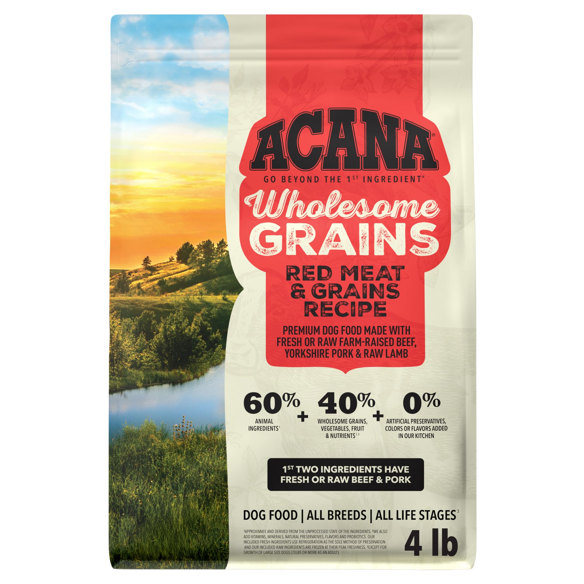 ACANA Wholesome Grains Dry Dog Food Red Meat &amp; Grains 4lb Bag