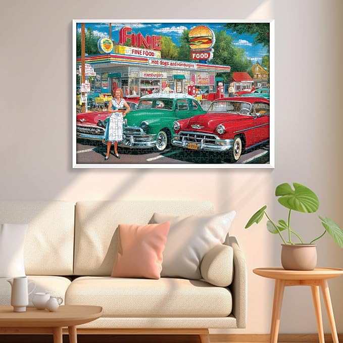 Puzle de 500 piezas estilo retro para adultos, car y comida, 20.5 x 15 in miniatura 7