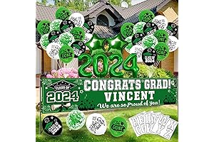 Personalized Green Graduation Banner and Balloon Decorations for the Class of 2024