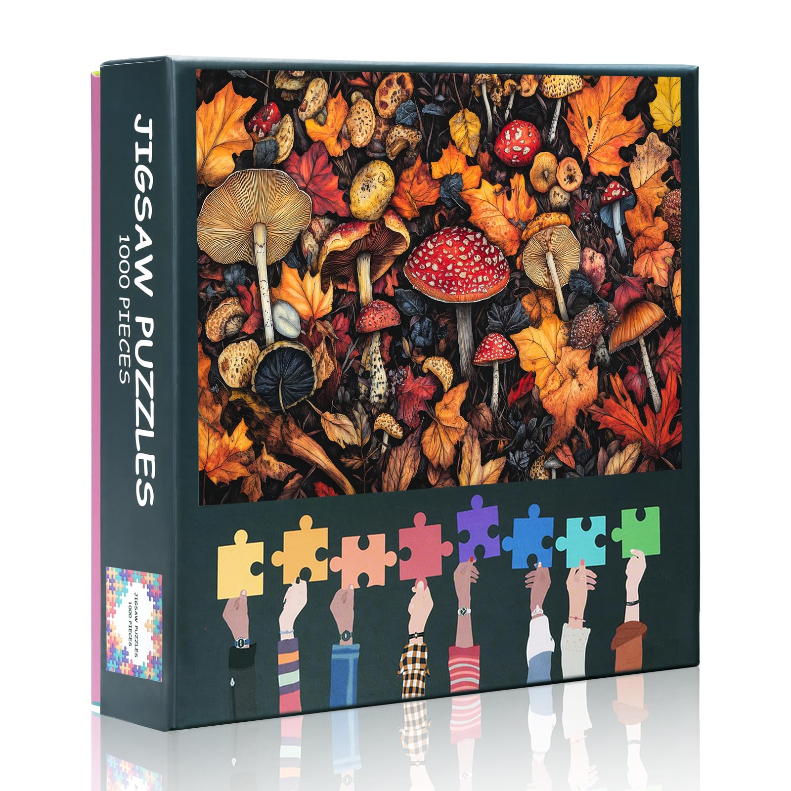 Autumn Forest Jigsaw Puzzles Mushroom World Paintings Vintage Colorfulr Mushroom Fallen Leaves Paints Puzzle Kits 1000 Pieces Challenging Puzzle Game for Boy Girl Funny Gifts
