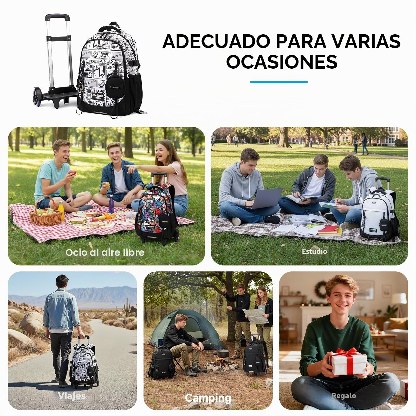 Amythe Mochila Escolar con Ruedas Adolescente, Moda para Laptop 15.6"