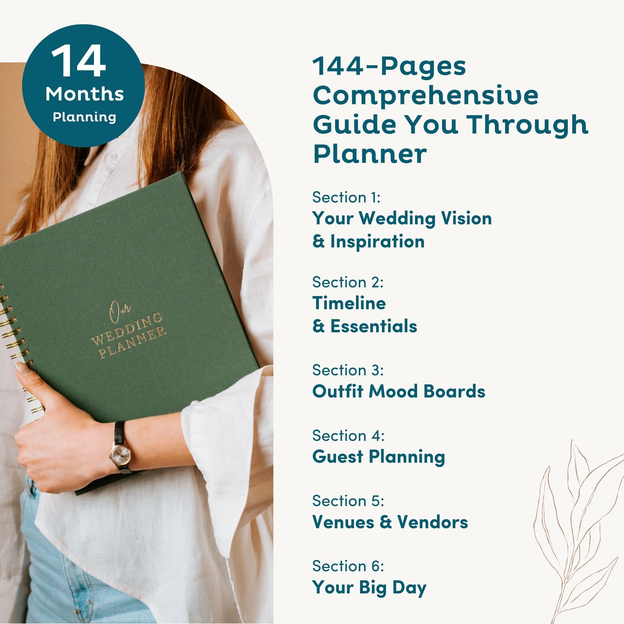 Umfassendes Hochzeitsplanungsbuch – Hochzeitsplanerbuch und Organizer für die Braut – Verlobungsgeschenk für frisch verlobte Paare – Brautgeschenke – Hochzeitsnotizbuch (Leinenwald)