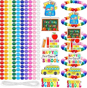 1048 Pcs Back to School Bracelet Making Kit with Wooden Charms