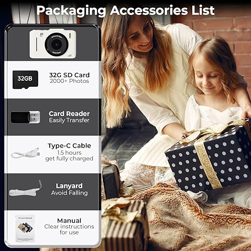 Miniatura 7 de Cámara digital para niños, FHD 4K 48MP cámaras digitales compactas de apuntar y disparar con pantalla IPS de 2.8 pulgadas, zoom 16X, tarjeta de 32