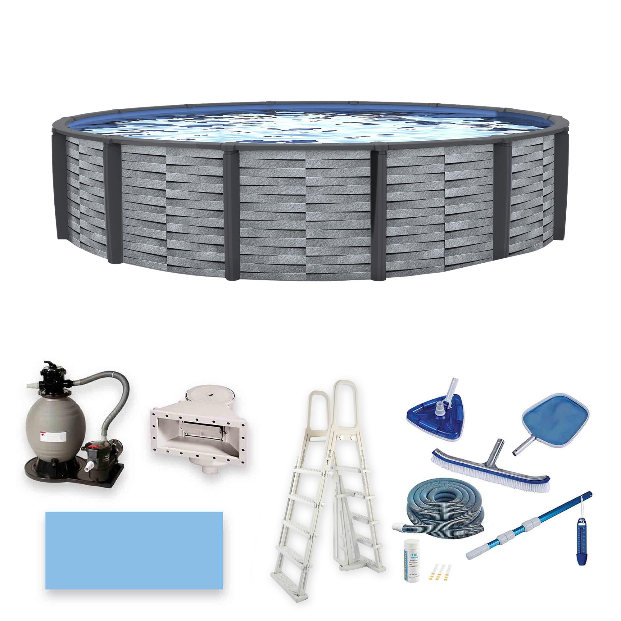 Blue Wave NB19835 Affinity 30-ft Round 52-in Deep 7-in Top Rail Resin Package Above Ground Swimming Pool, x, Gray