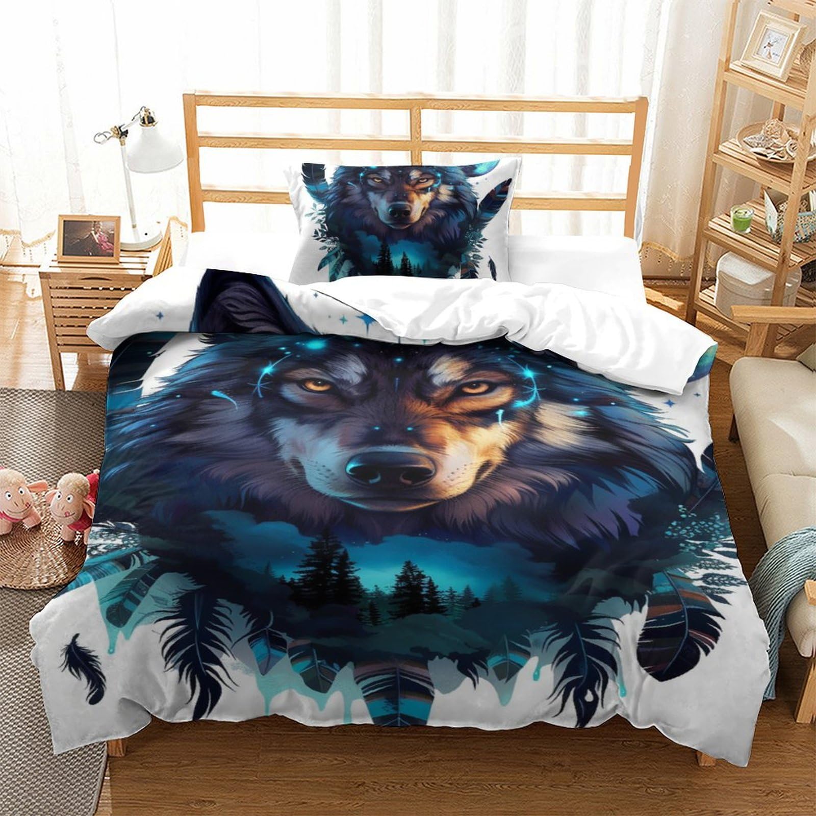 Imprimé le loup ensemble de literie microfibre pour chambre d'enfant lit simple