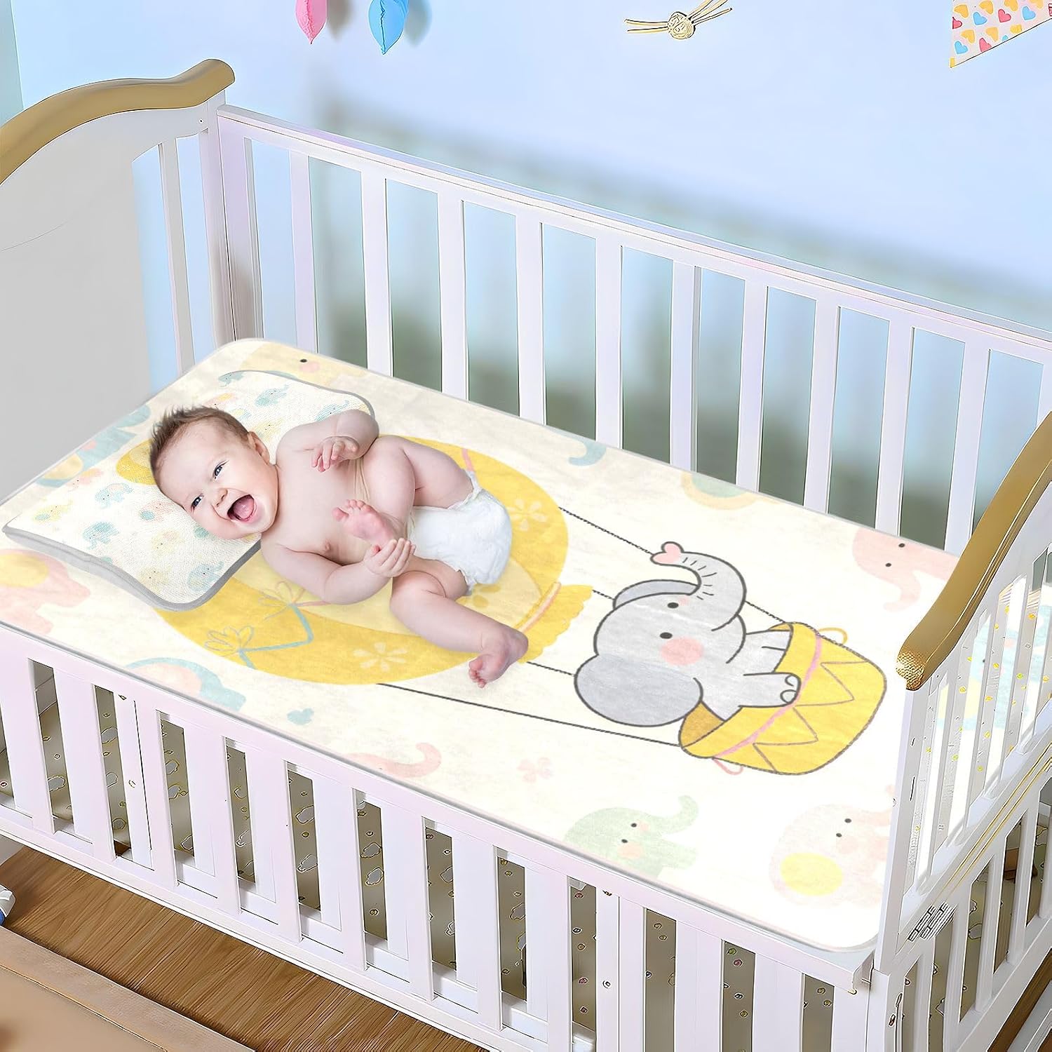 Cartoon Cute Grey Elephant Cooling Baby Mattress peraining 28" x 52" Ultra Soft Mattress pad Cover for Baby&Toddler