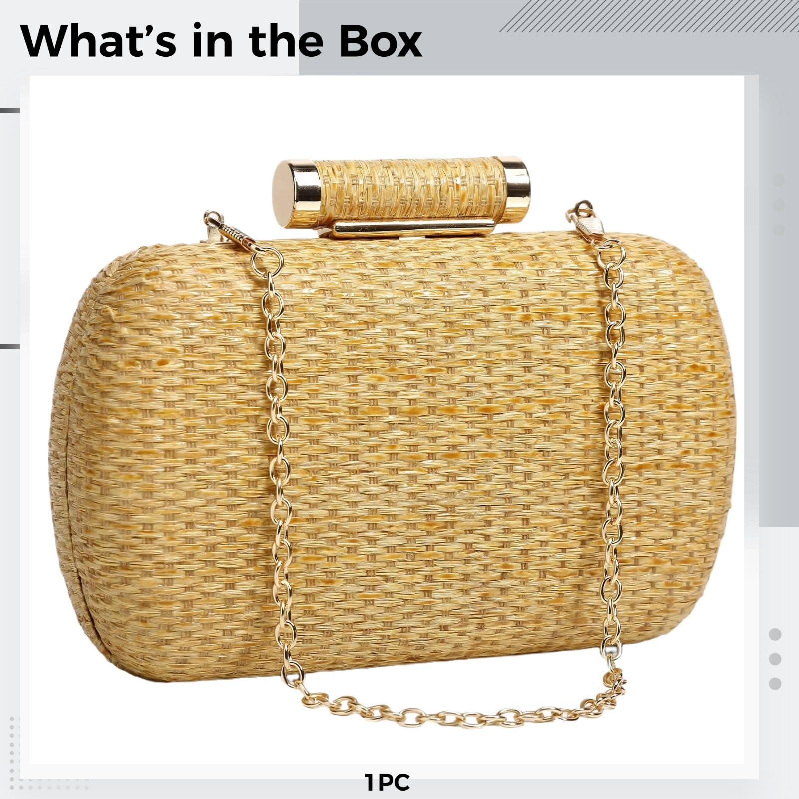 Pochette in paglia da donna, borsa da sera intrecciata con catena dorata e tracolla staccabile, borsa a tracolla marrone fatta a mano per matrimoni e feste, accessorio estivo versatile