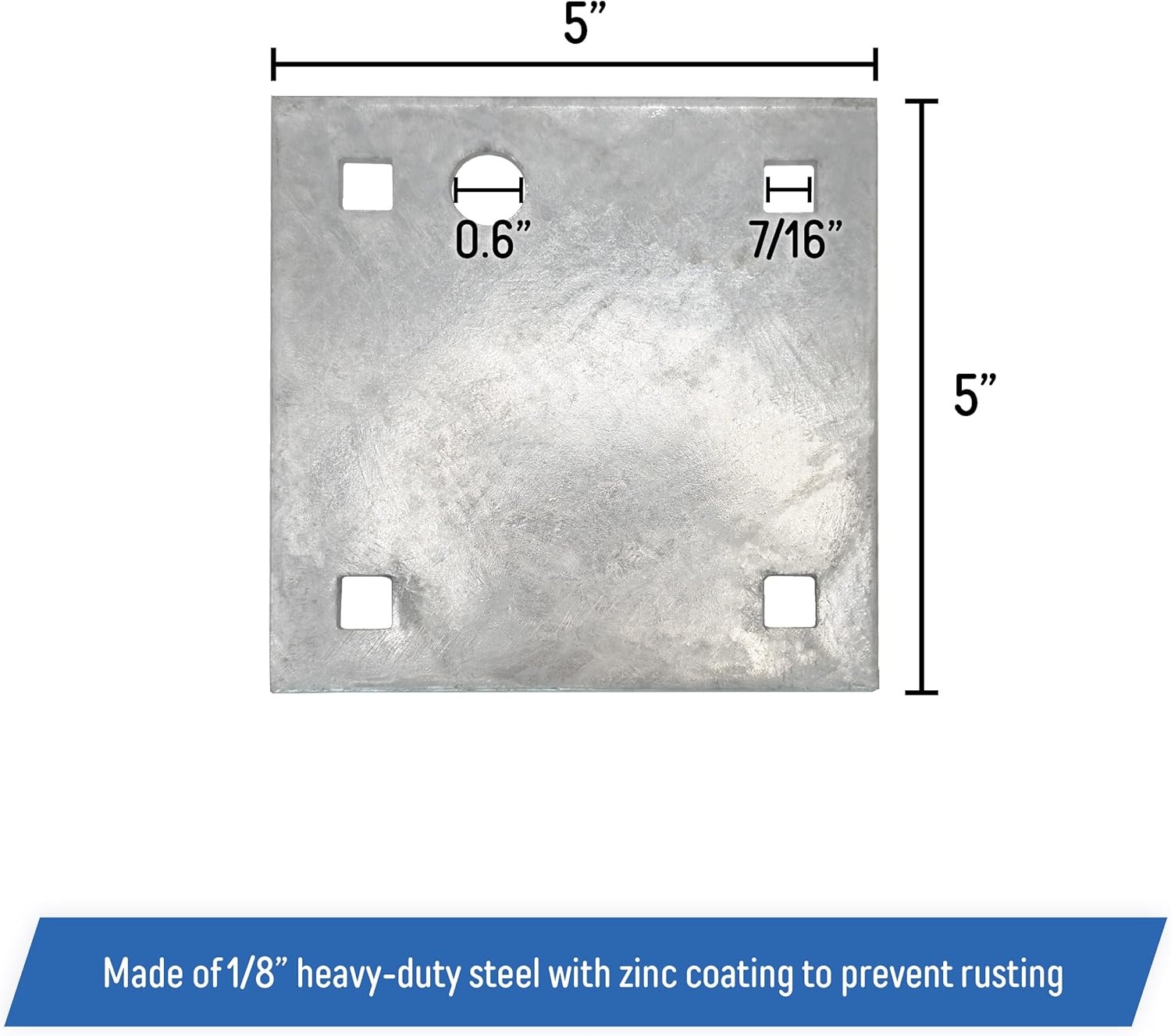 A.A Stationary & Floating Dock Backer Plates, 5" x 5" - 7/16" Holes - Heavy-Duty Galvanized Steel