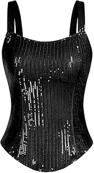Women Sequin Bustier Corset Top Clubwear Sexy Slim Tank Top