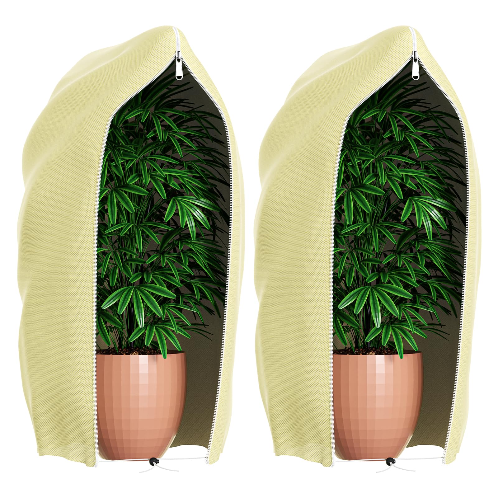 Lot de 2 protections hivernales pour plantes d'extérieur, 200 x 240 cm, protection hivernale pour plantes en pot, avec fermeture éclair et cordon de serrage, protection hivernale pour arbre, palmier