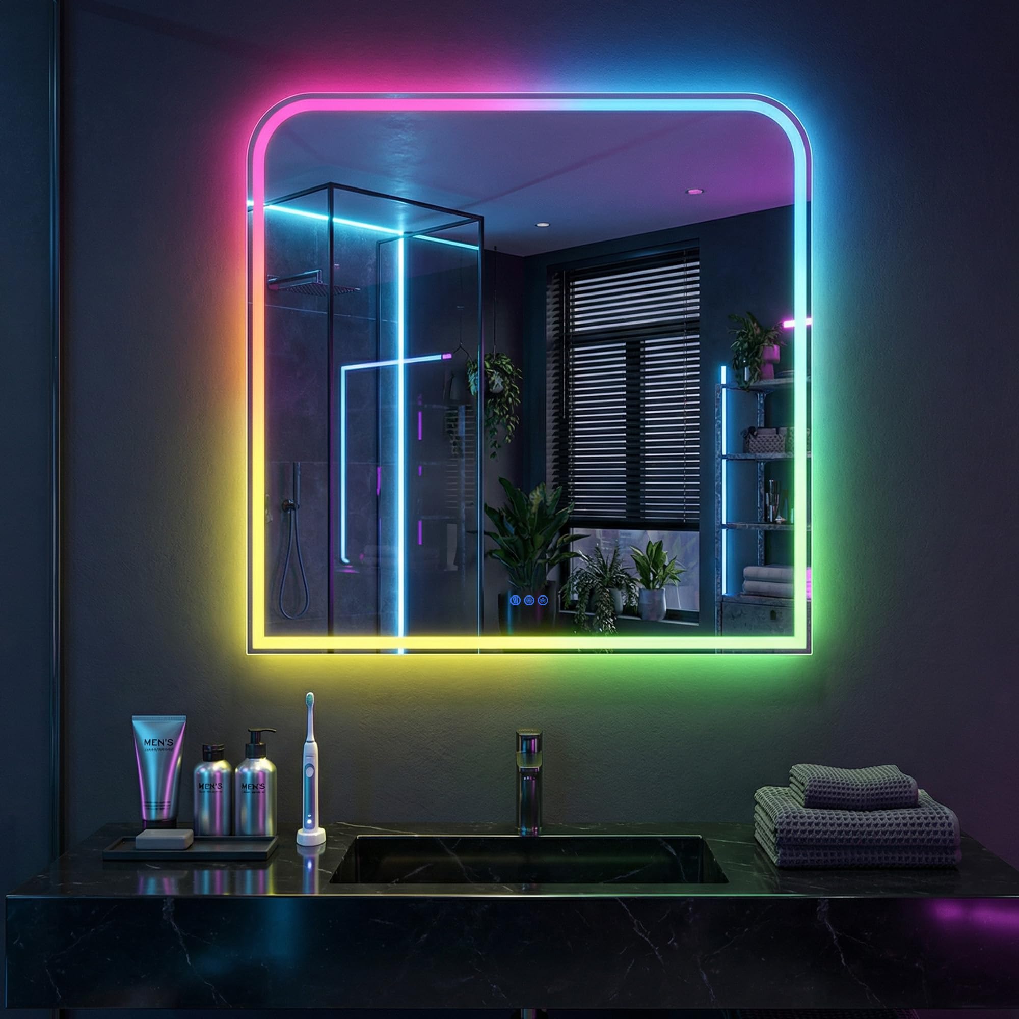 Miroir de salle de bain LED Antok en verre trempé anti-buée sécurisé
