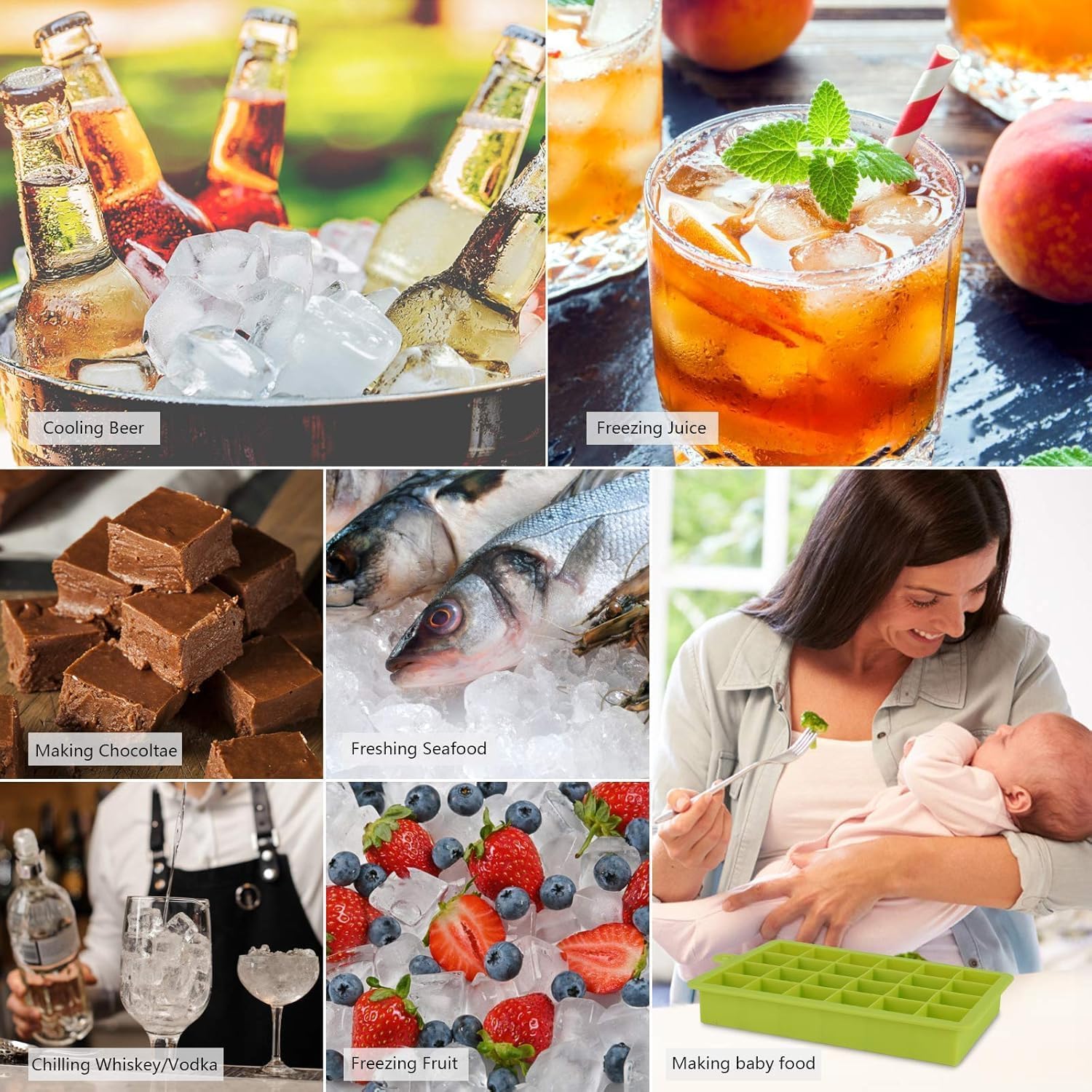 Glaçons Cocktail Whisky 2 Moules à Glaçons En Silicone Avec Couvercle - Format Carré Grand, Pour Cocktails, Sans BPA Bac A Glacons Avec Couvercle Bebe