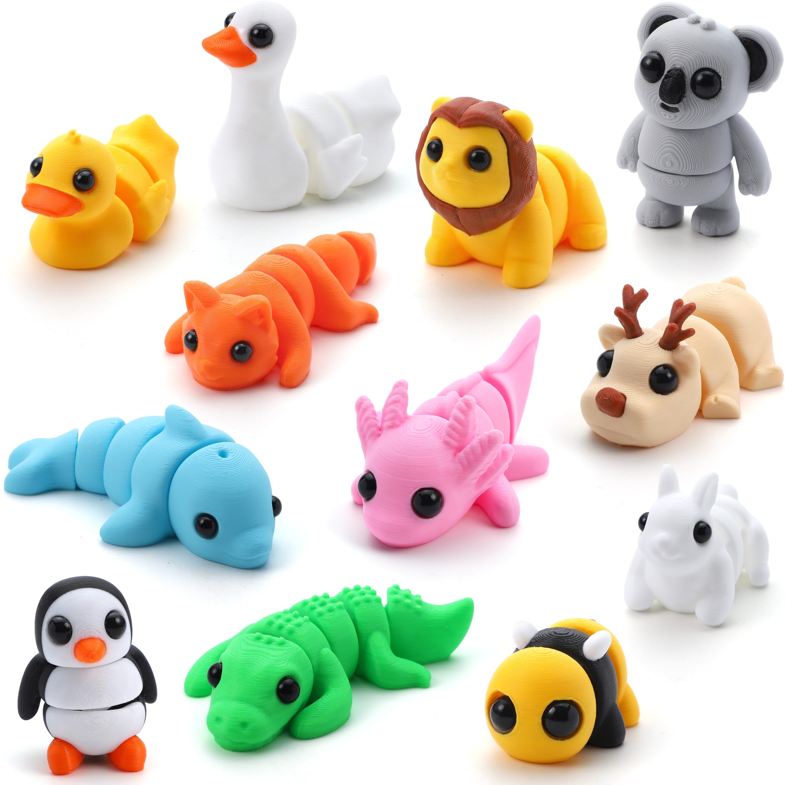 JOYIN 12 Pcs 3D Printed Animals Set, Mini Animals 3D Printed Toys - Cute Articulated Flexible Figurines Fidget Toys for Party Favors Birthday Gifts