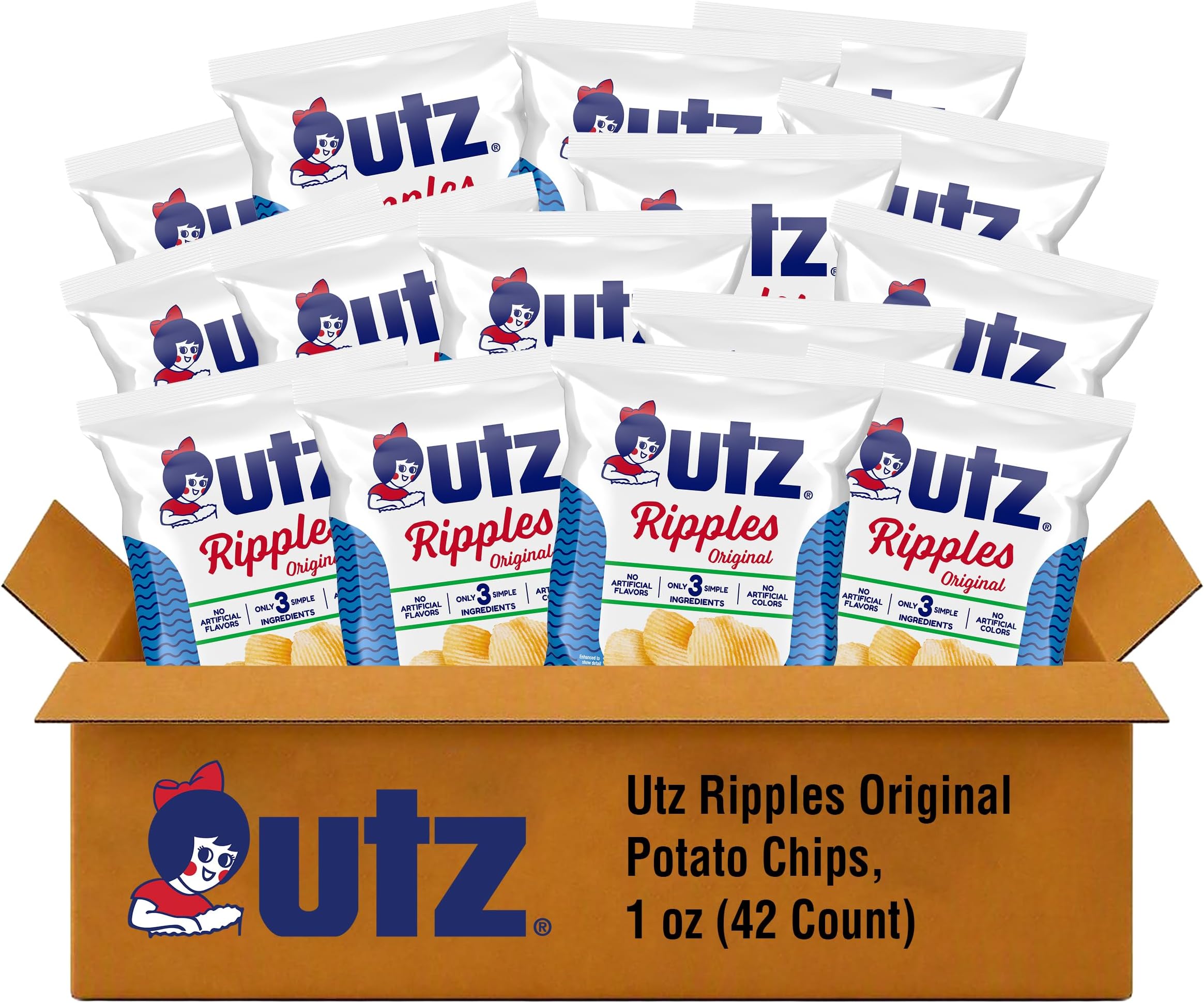 Utz Ripples Original Potato Chips, 1 oz Bags (42 Count)