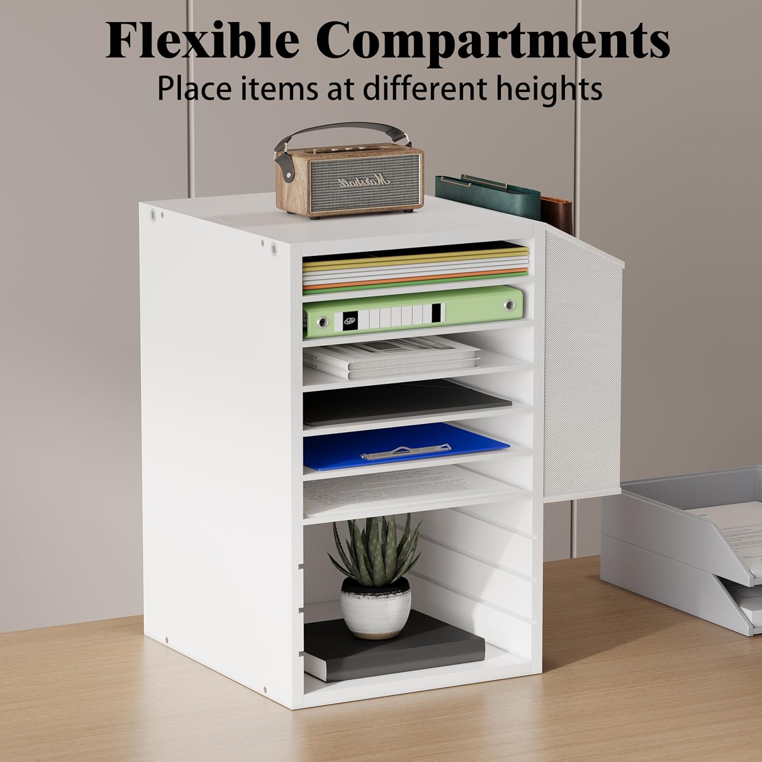 Unionly Office Mail Sorter, Wooden Paper Organizer with Storage Bag, 10 Tier Adjustable Classroom Mailbox, Removable Classroom Organization, Teacher Desk Organization for Office, Study, White