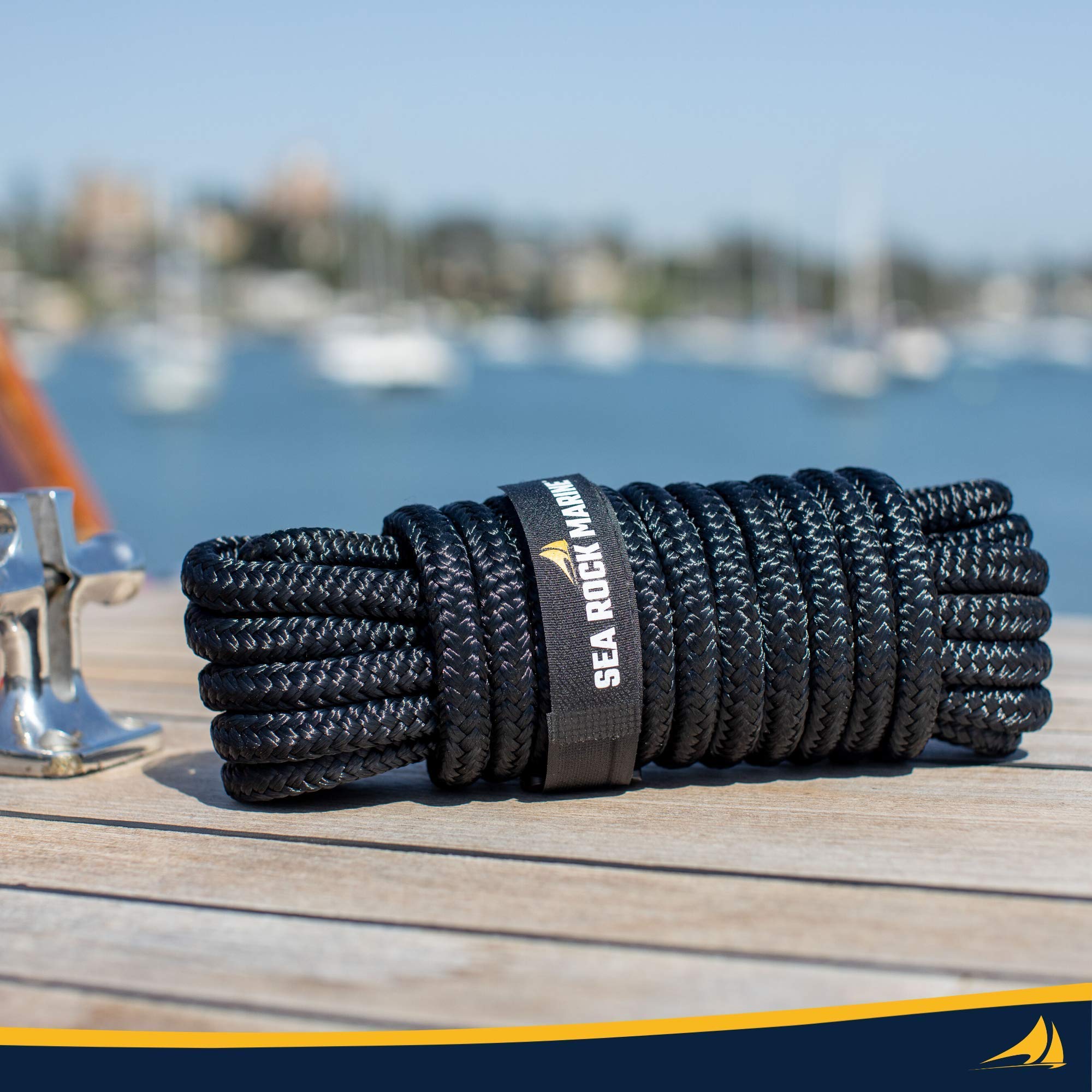 Sea Rock Marine - Confezione da 2 linee di ancoraggio in nylon intrecciato, con occhielli da 38,1 cm, per barche, corde marine, accessori per barche