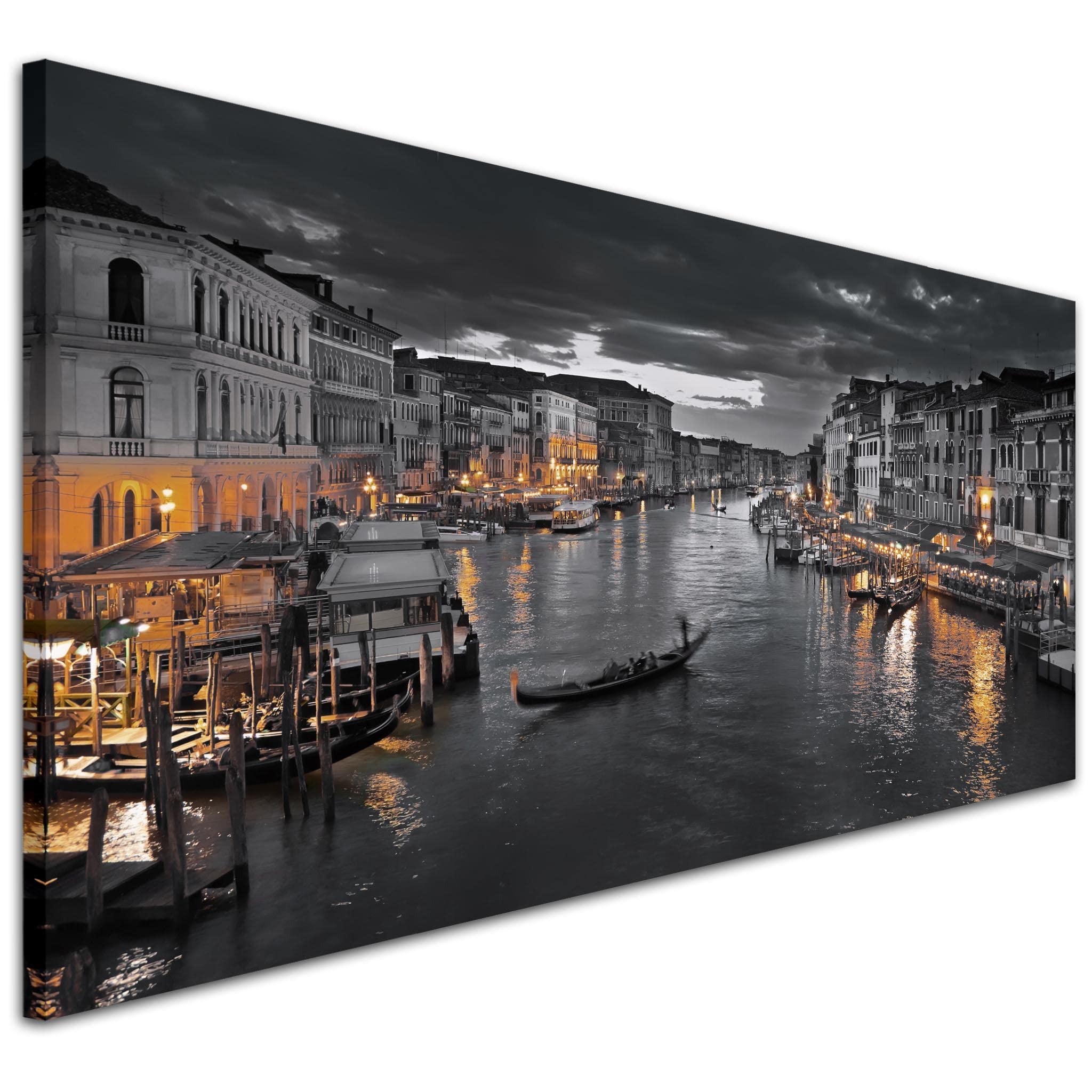 Wallfillers Black And White Venice Grand Canal Italy Modern Landscape Canvas - 1229 Xs - 82X34cm